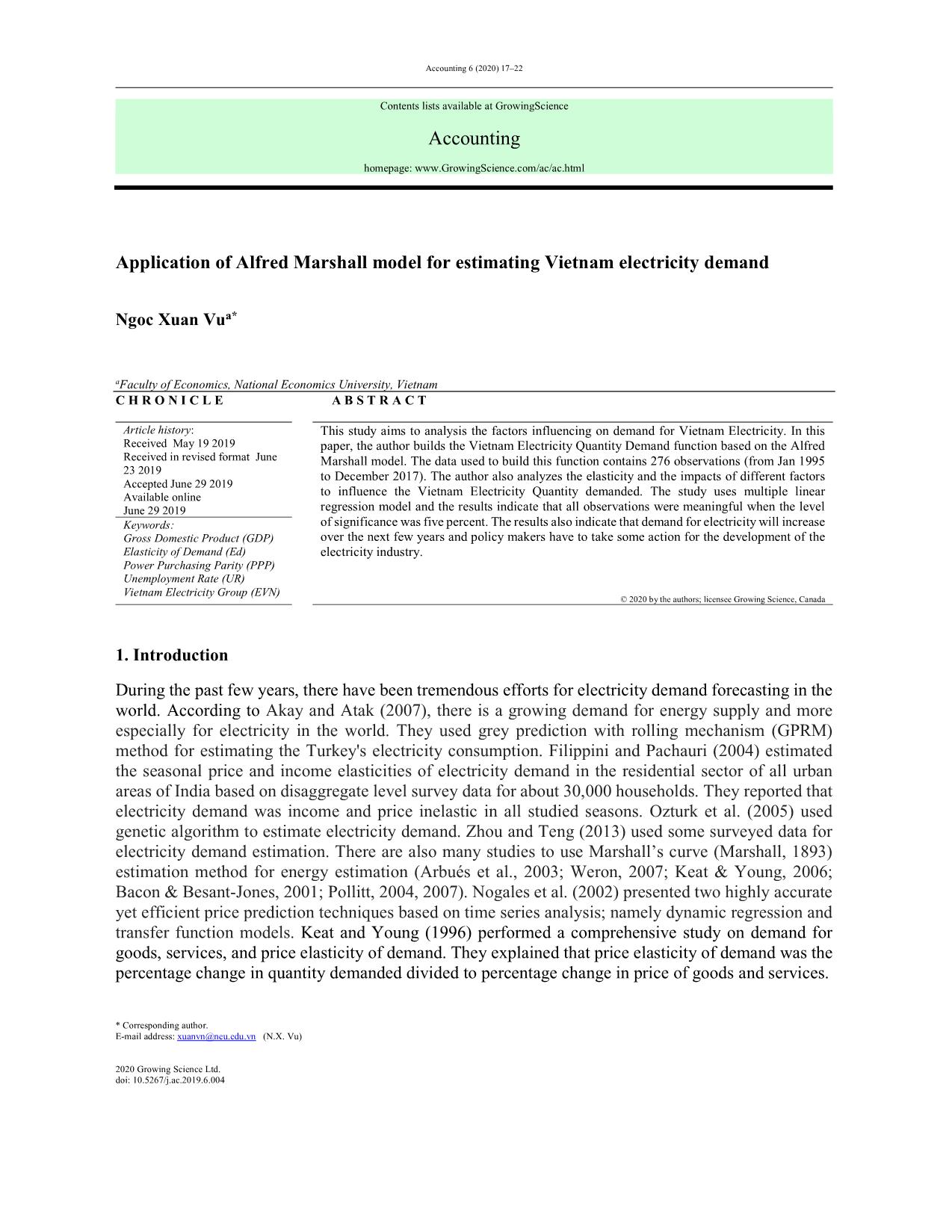 Application of Alfred Marshall model for estimating Vietnam electricity demand trang 1