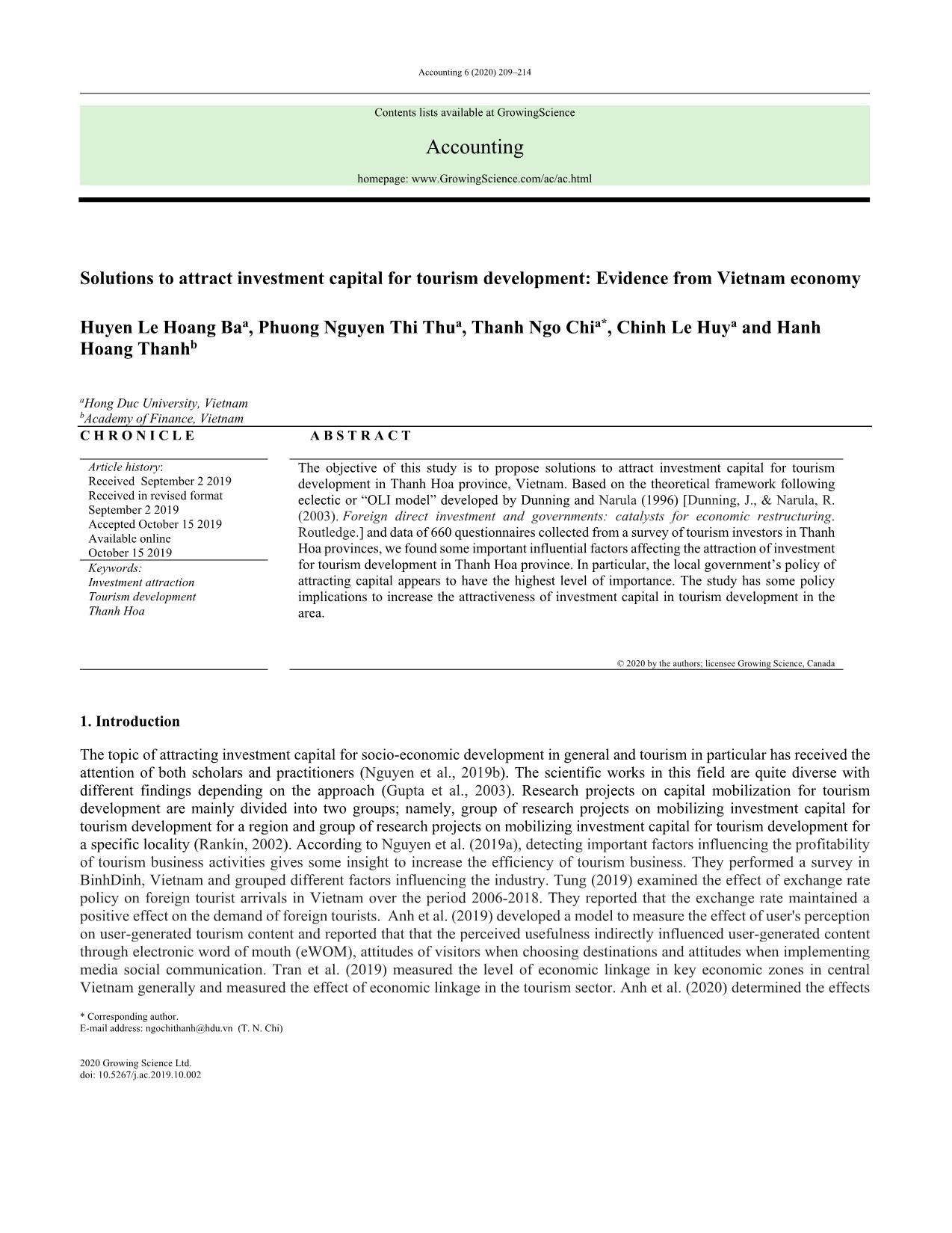 Solutions to attract investment capital for tourism development: Evidence from Vietnam economy trang 1