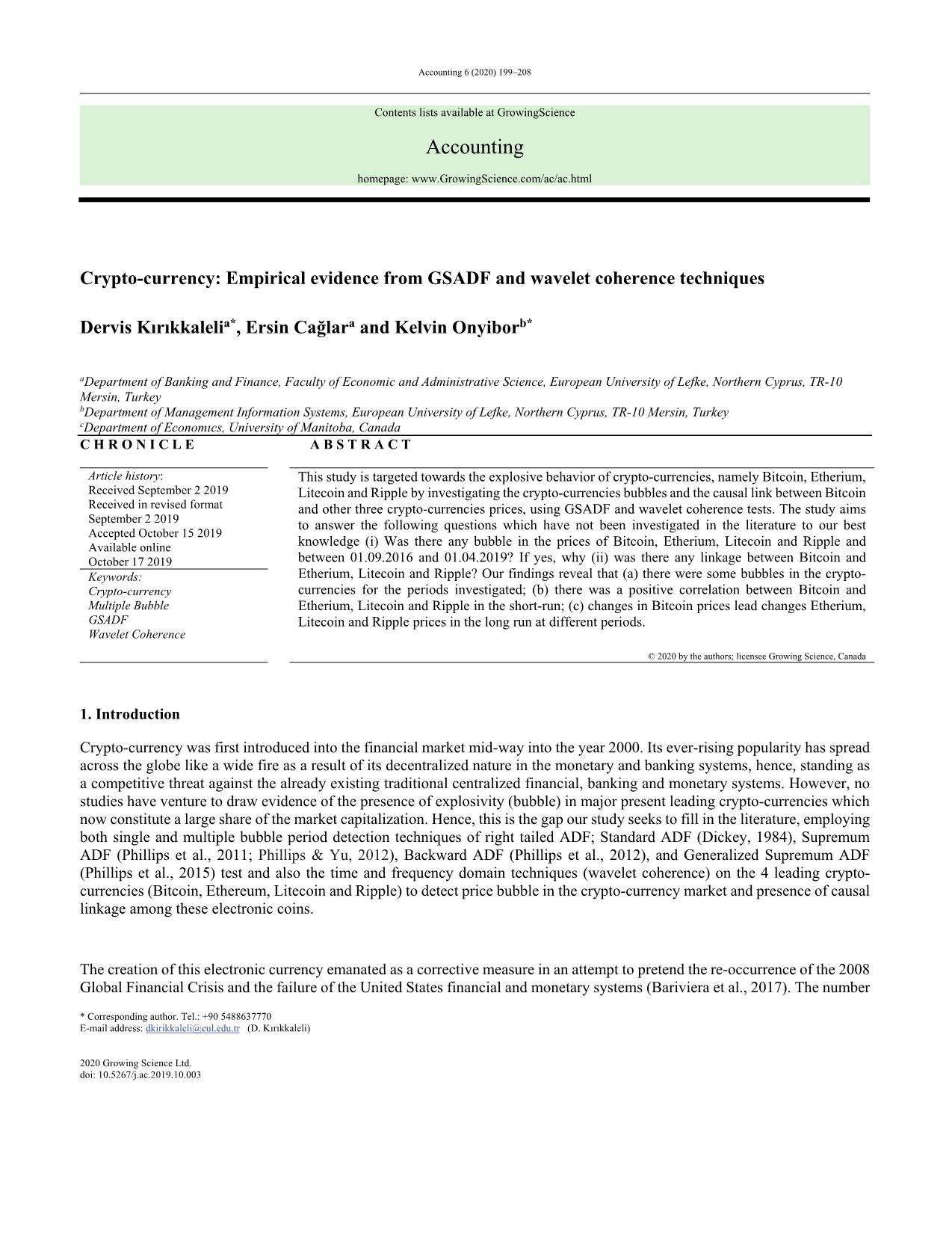 Crypto-Currency: Empirical evidence from GSADF and wavelet coherence techniques trang 1