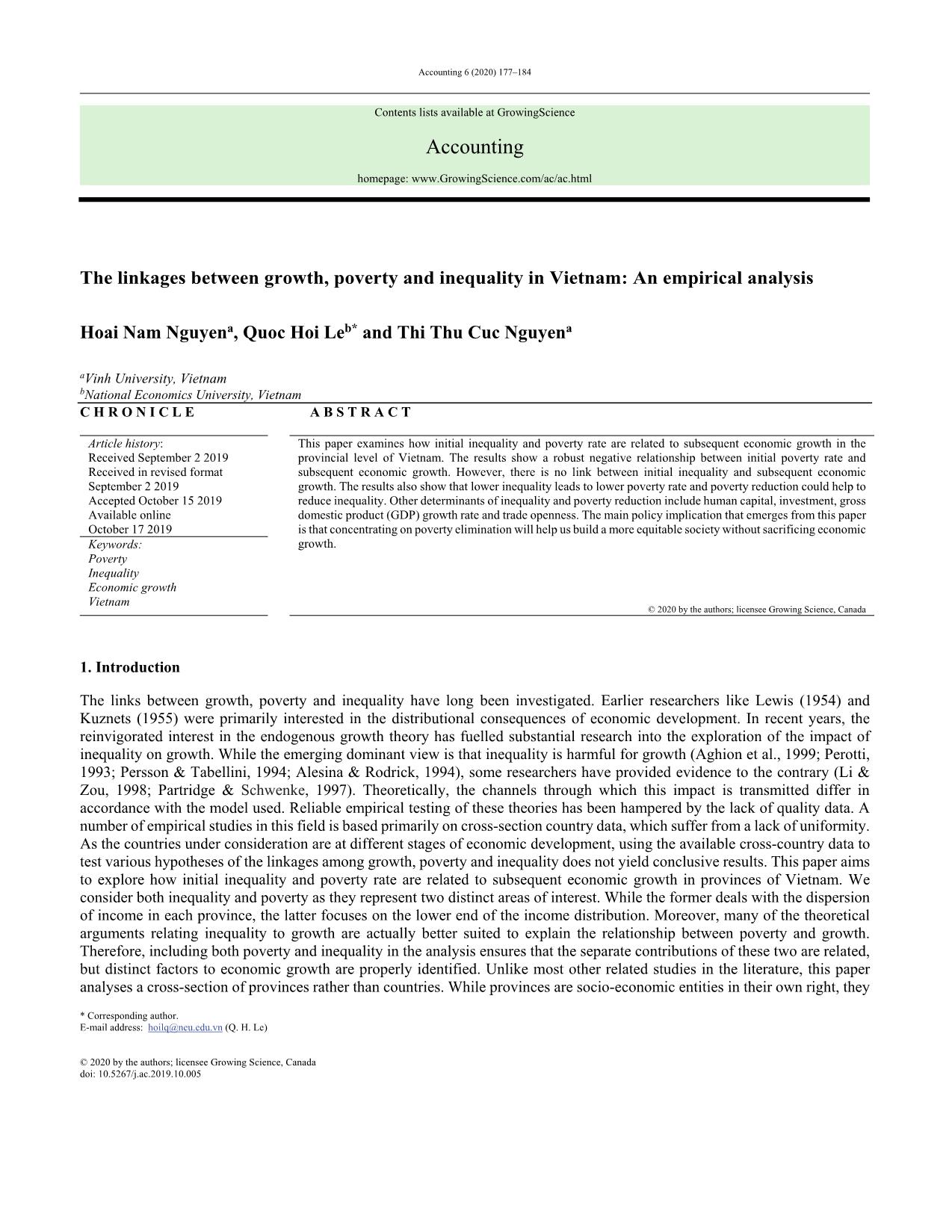 The linkages between growth, poverty and inequality in Vietnam: An empirical analysis trang 1