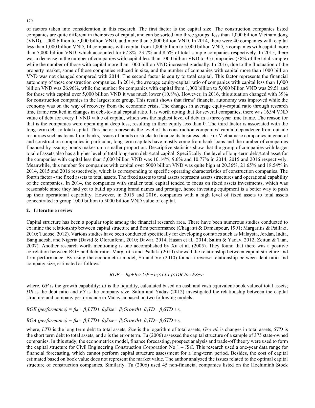 The impact of capital structure on the performance of construction companies: A study from Vietnam stock exchanges trang 2