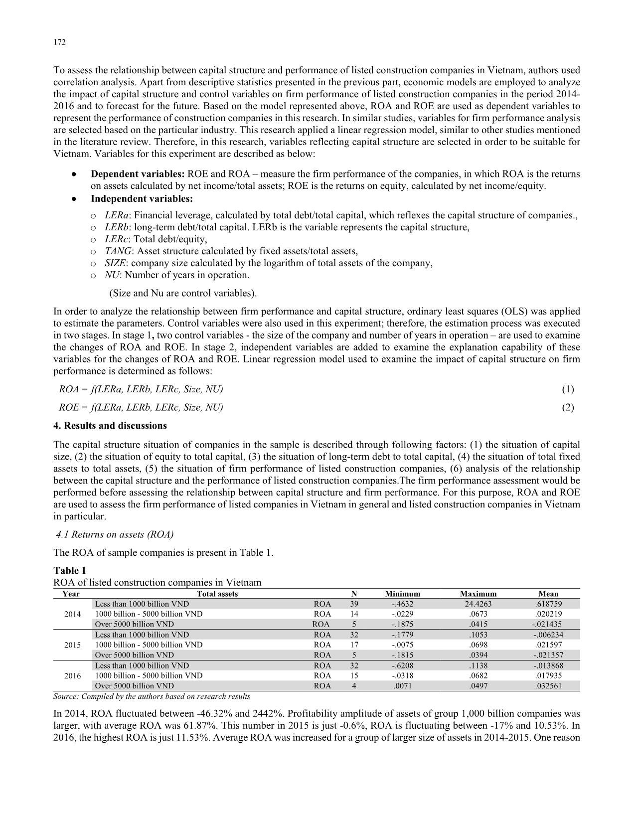 The impact of capital structure on the performance of construction companies: A study from Vietnam stock exchanges trang 4