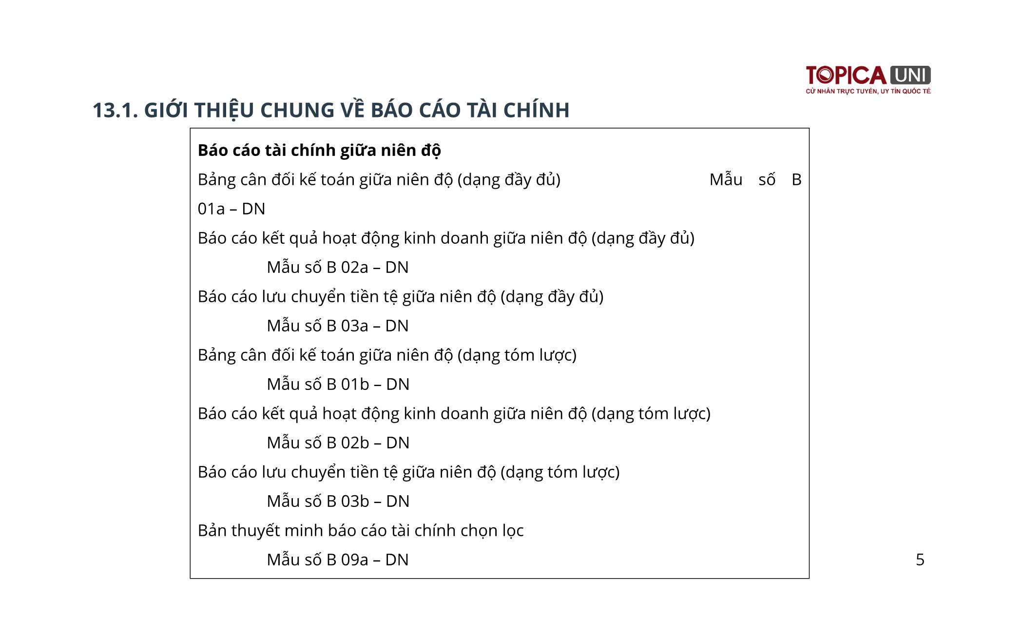 Bài giảng Kế toán chi phí sản xuất - Bài 13: Báo cáo tài chính - Trần Thế Nữ trang 5