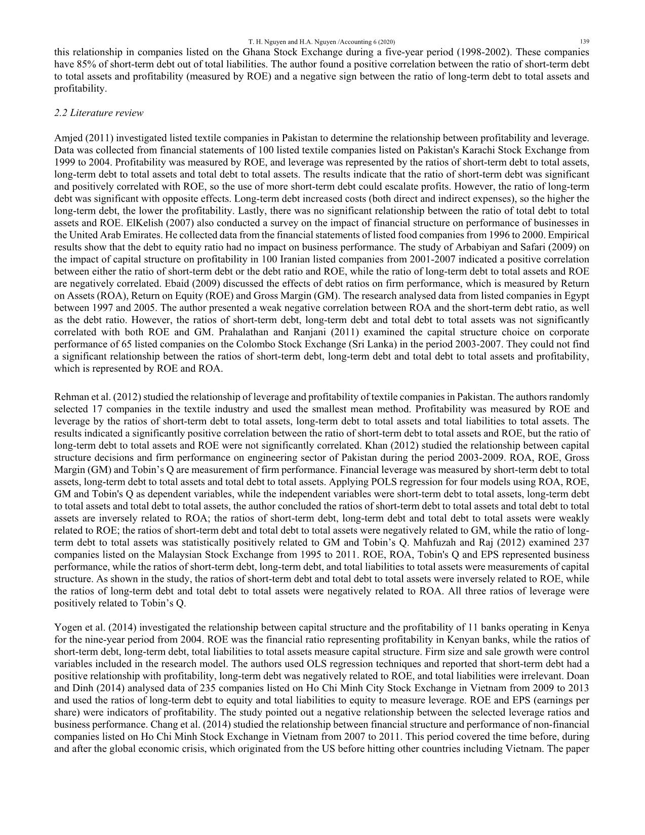 Capital structure and firm performance of non-financial listed companies: Cross-sector empirical evidences from Vietnam trang 3