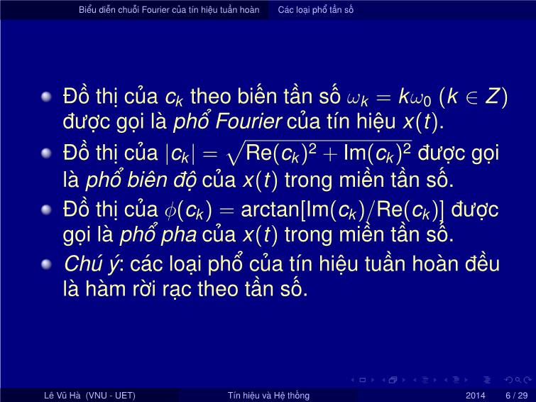 Bài giảng Tín hiệu và hệ thống - Chương 3: Biểu diễn tín hiệu và hệ thống tuyến tính bất biến trong miền tần số - Bài 1: Biểu diễn tín hiệu và hệ thống liên tục theo thời gian - Lê Vũ Hà trang 6