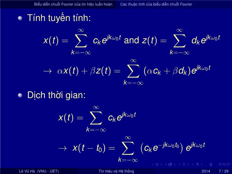 Bài giảng Tín hiệu và hệ thống - Chương 3: Biểu diễn tín hiệu và hệ thống tuyến tính bất biến trong miền tần số - Bài 1: Biểu diễn tín hiệu và hệ thống liên tục theo thời gian - Lê Vũ Hà trang 7