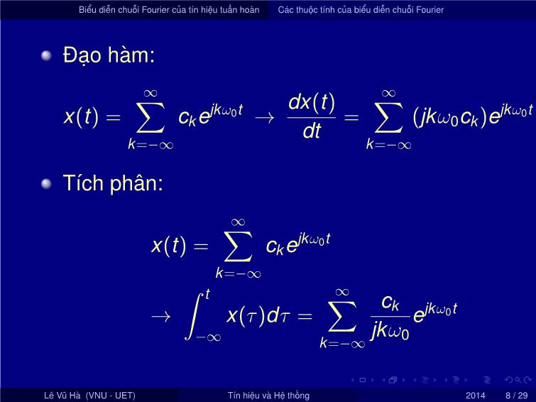 Bài giảng Tín hiệu và hệ thống - Chương 3: Biểu diễn tín hiệu và hệ thống tuyến tính bất biến trong miền tần số - Bài 1: Biểu diễn tín hiệu và hệ thống liên tục theo thời gian - Lê Vũ Hà trang 8