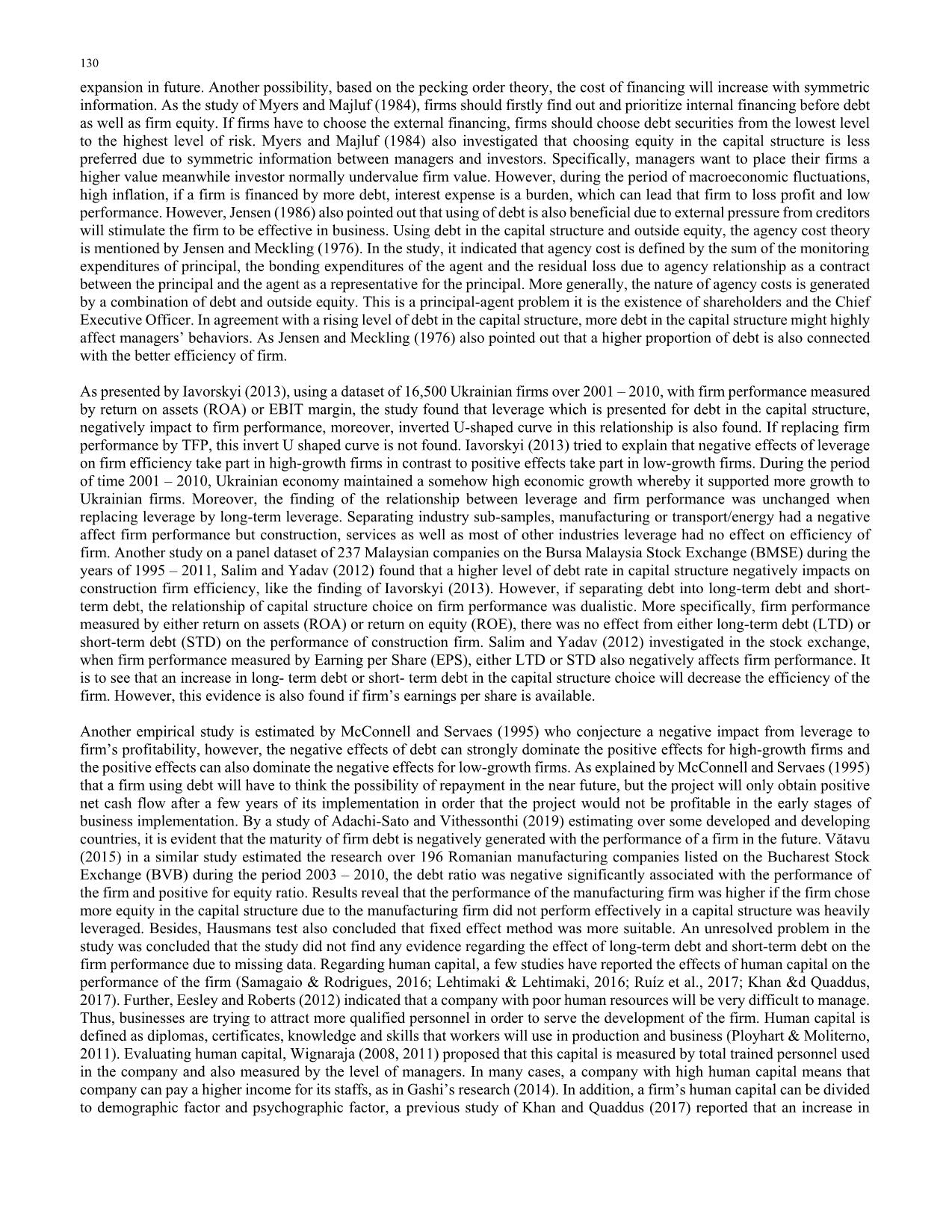 Human capital, capital structure choice and firm profitability in developing countries: An empirical study in Vietnam trang 4