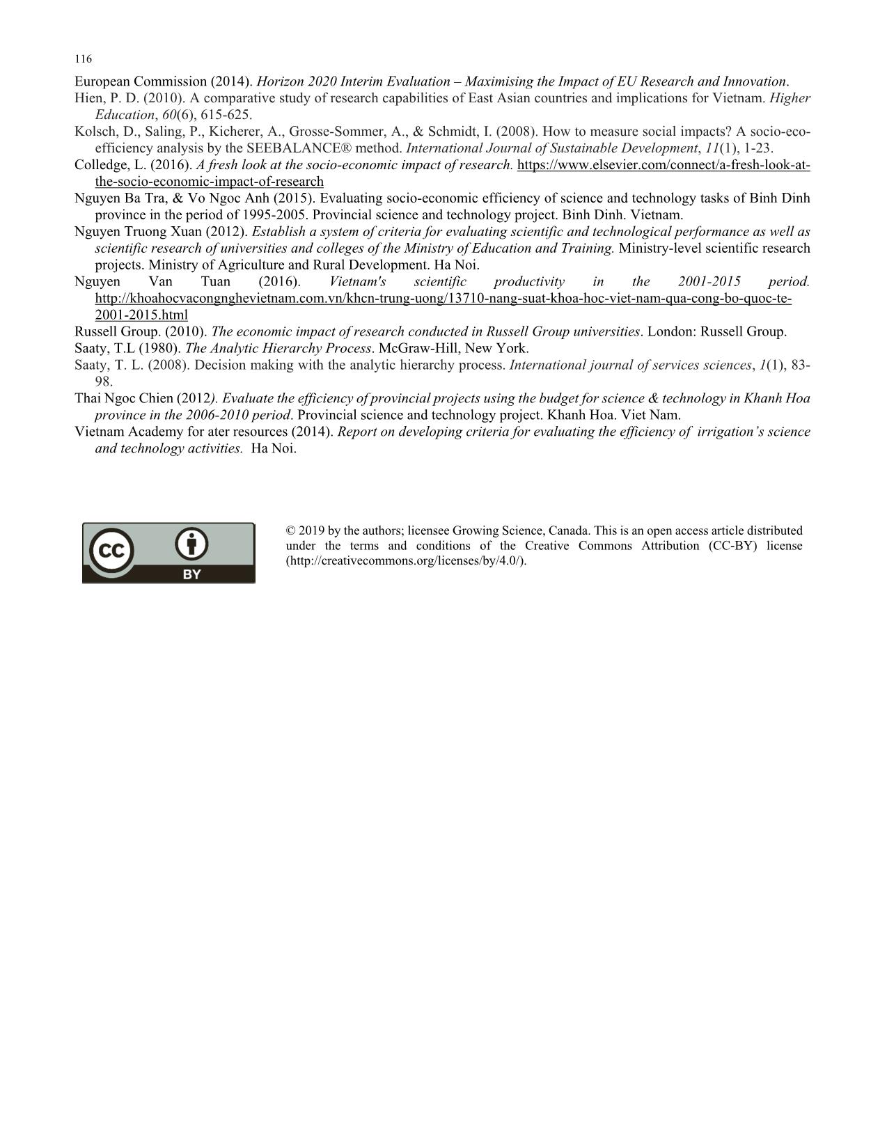 Determining criteria and weights for evaluating the socio-economic efficiency of scientific and technological topics/projects after acceptance trang 10