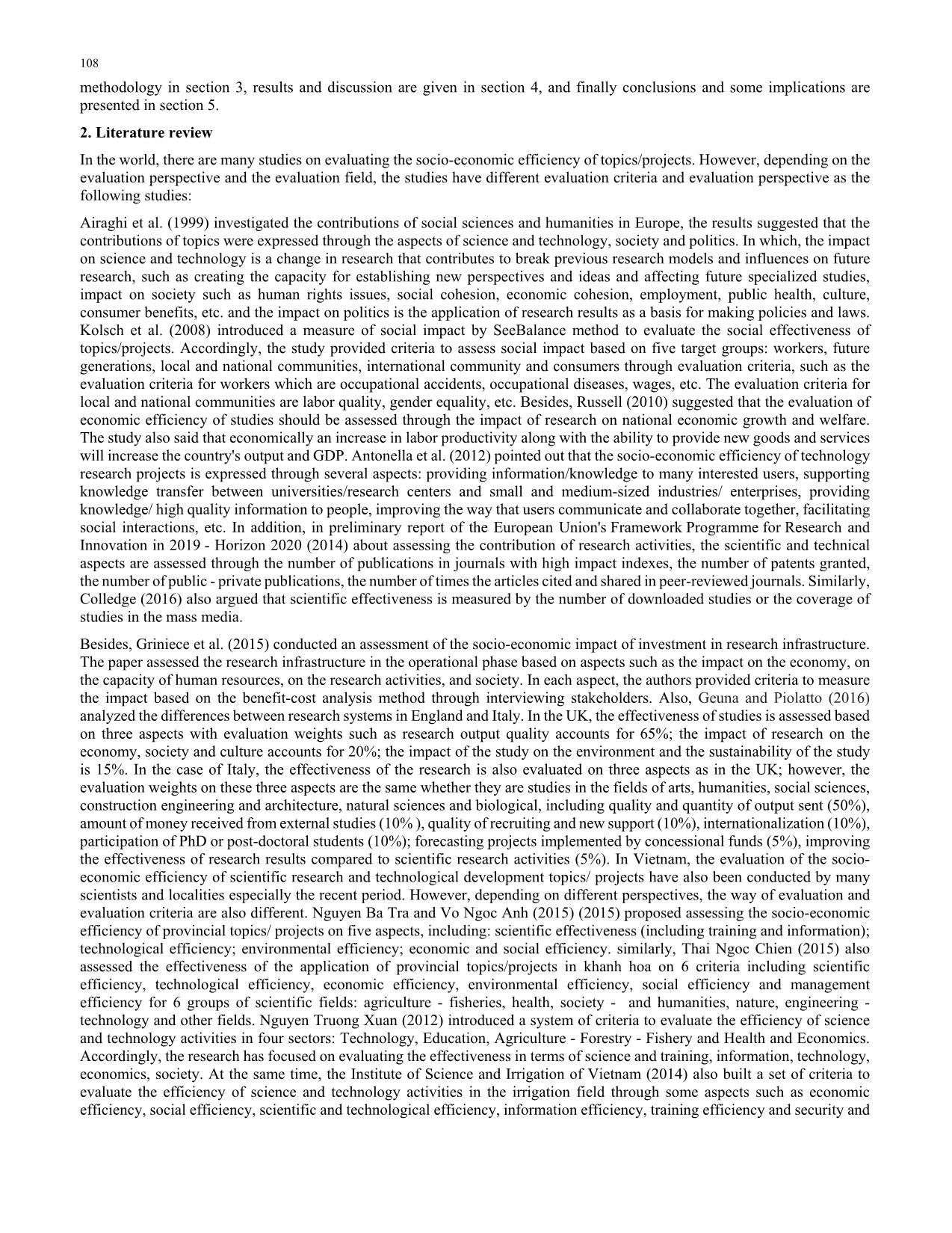 Determining criteria and weights for evaluating the socio-economic efficiency of scientific and technological topics/projects after acceptance trang 2