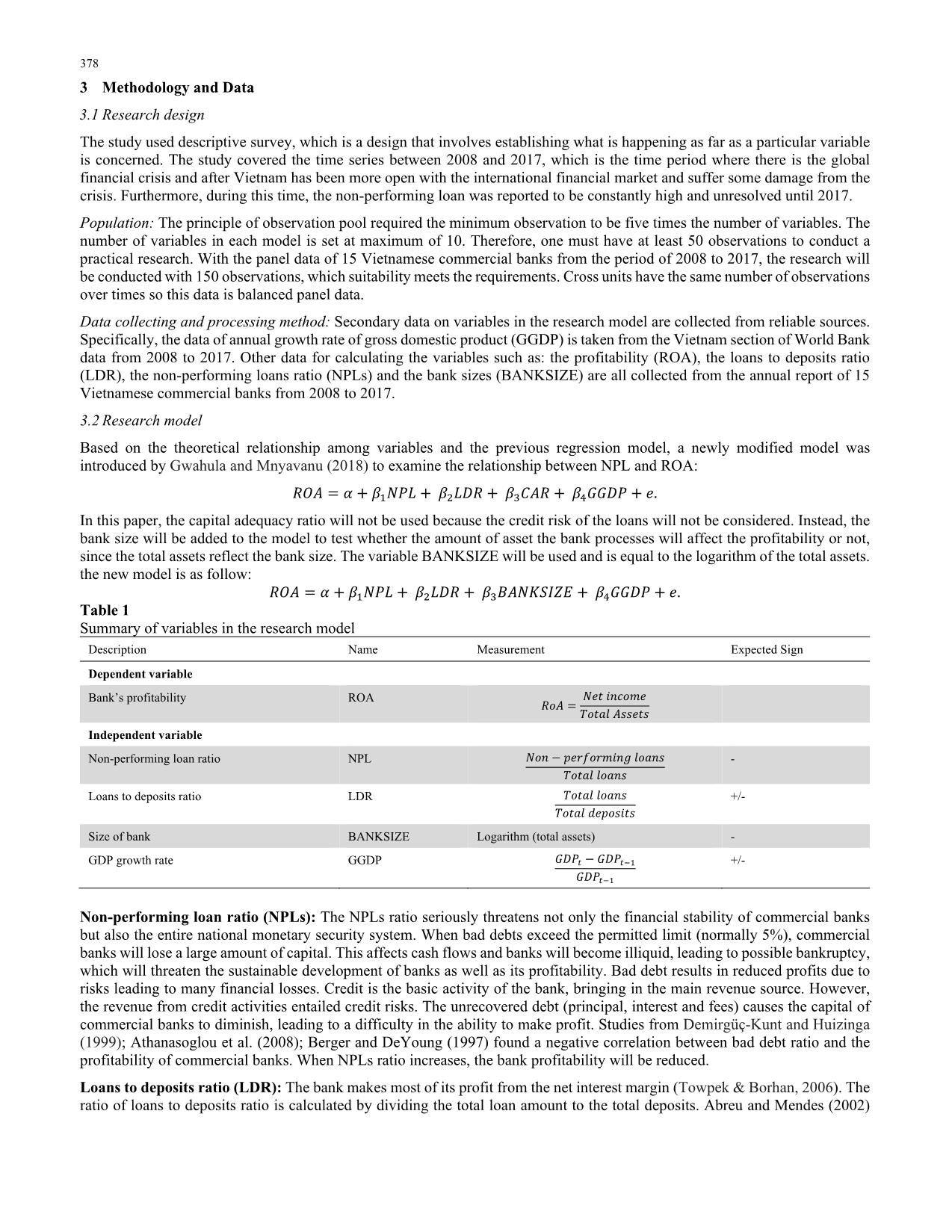 The effect of non-Performing loans on profitability of commercial banks: Case of Vietnam trang 6