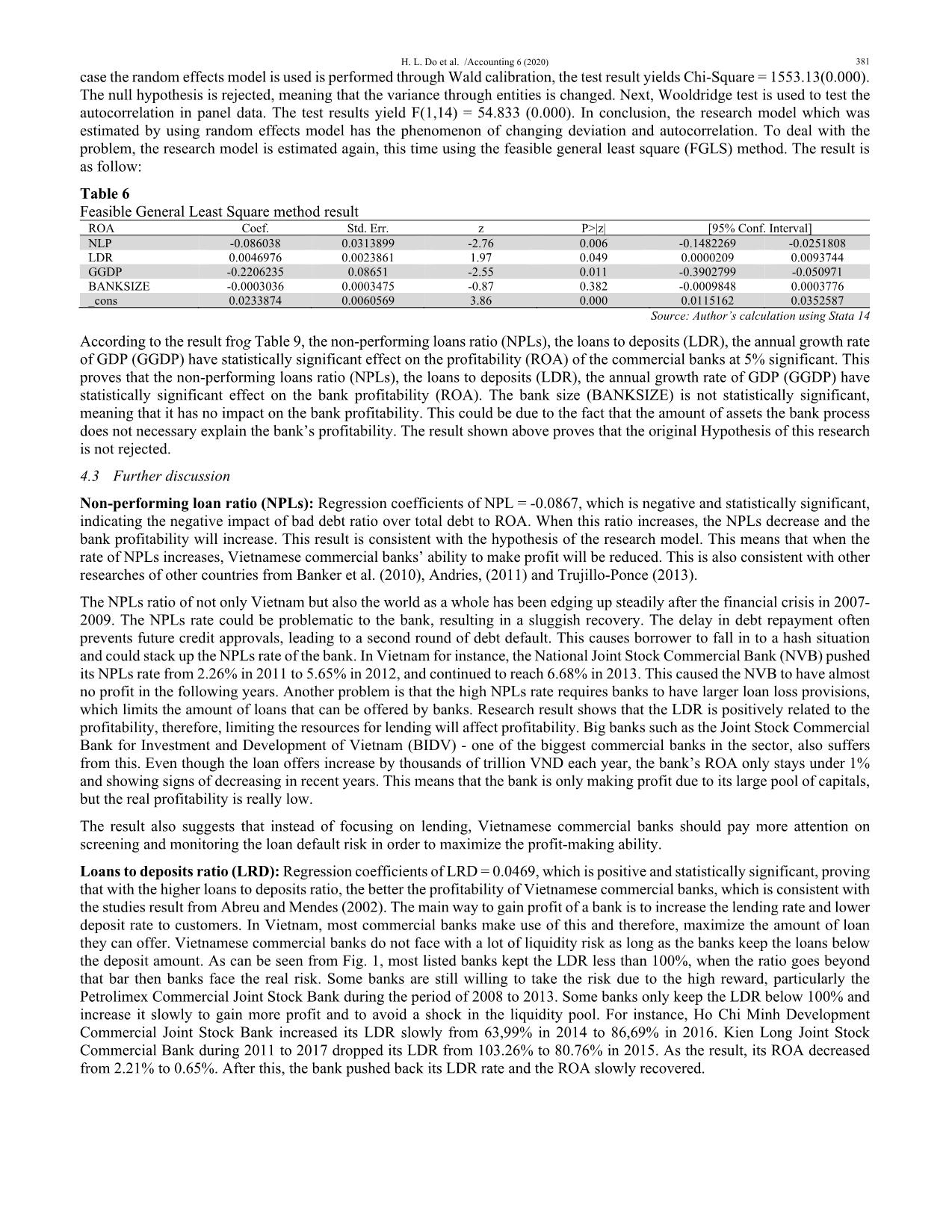 The effect of non-Performing loans on profitability of commercial banks: Case of Vietnam trang 9