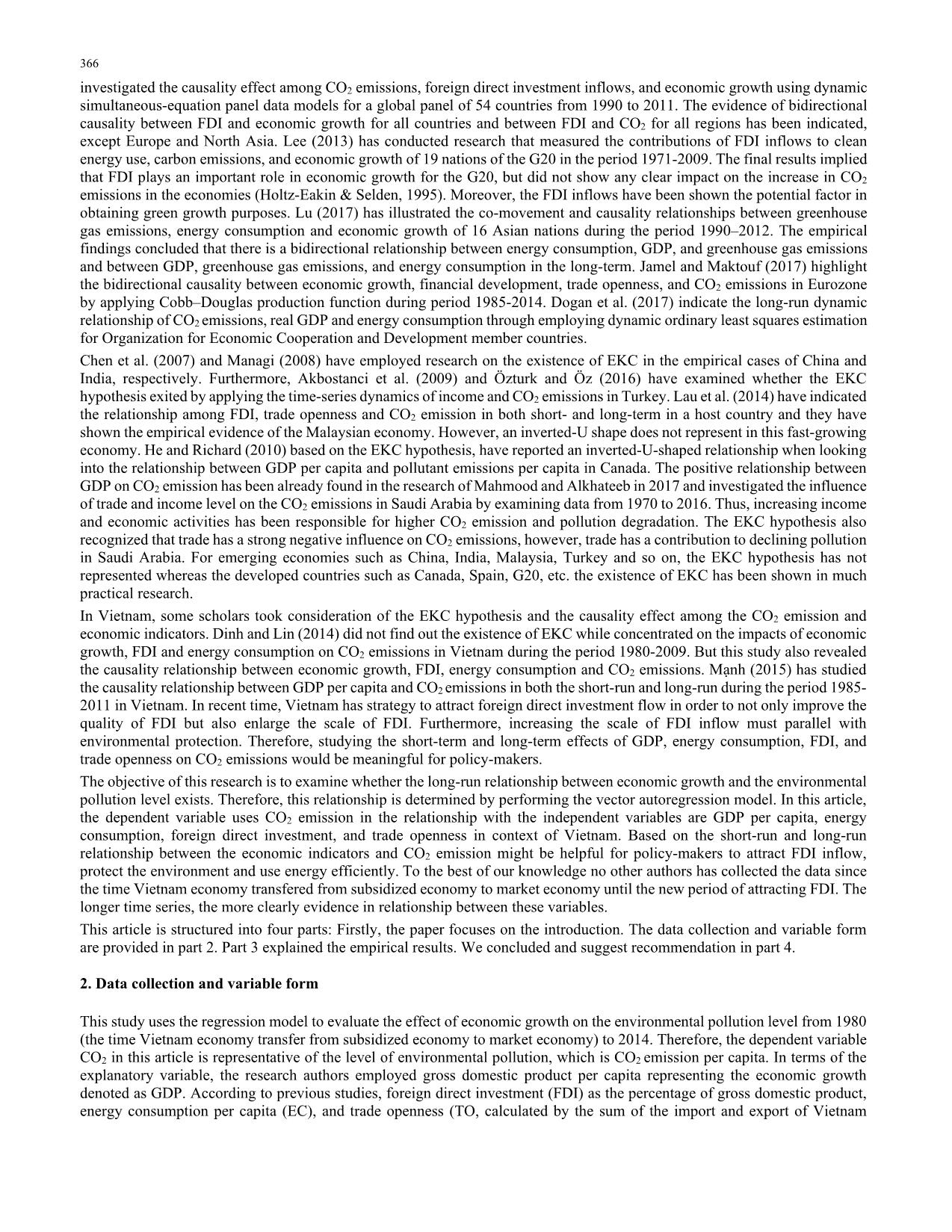 Short-and long-term effects of GDP, energy consumption, FDI, and trade openness on CO2 emissions trang 2