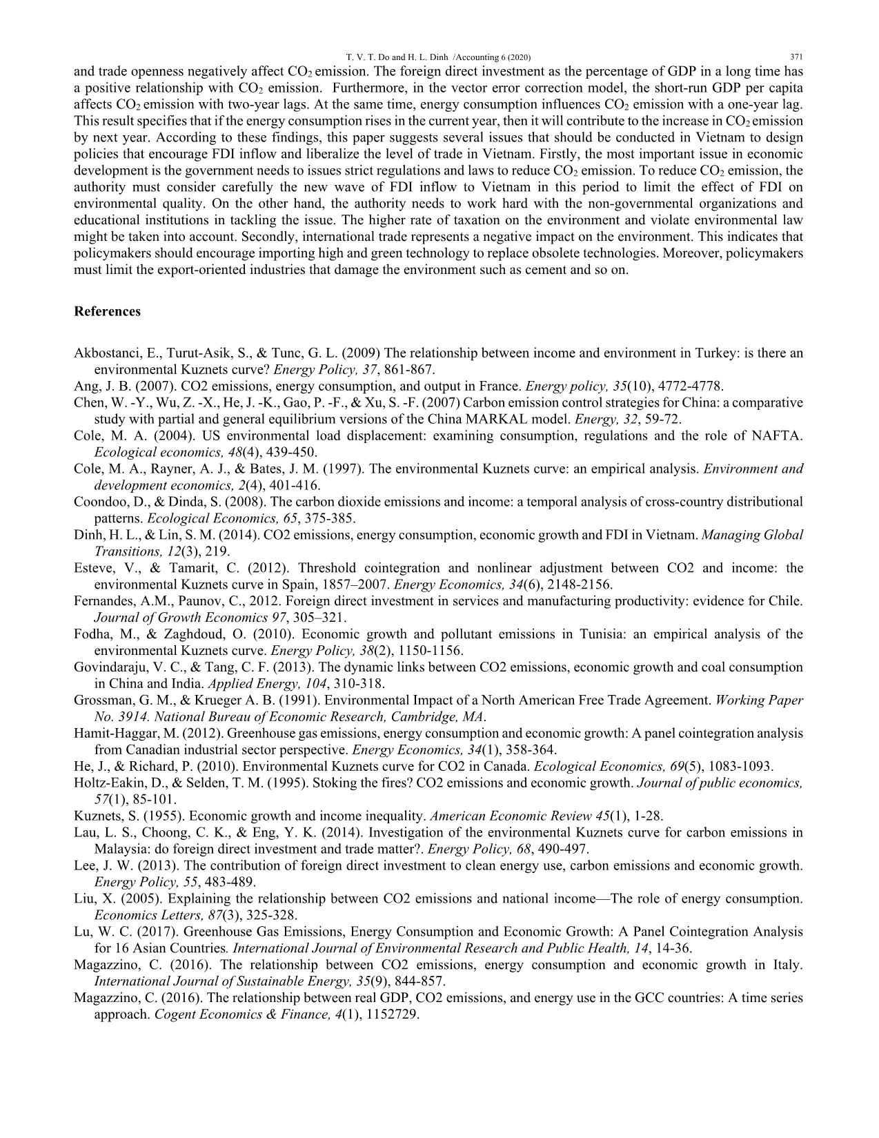 Short-and long-term effects of GDP, energy consumption, FDI, and trade openness on CO2 emissions trang 7