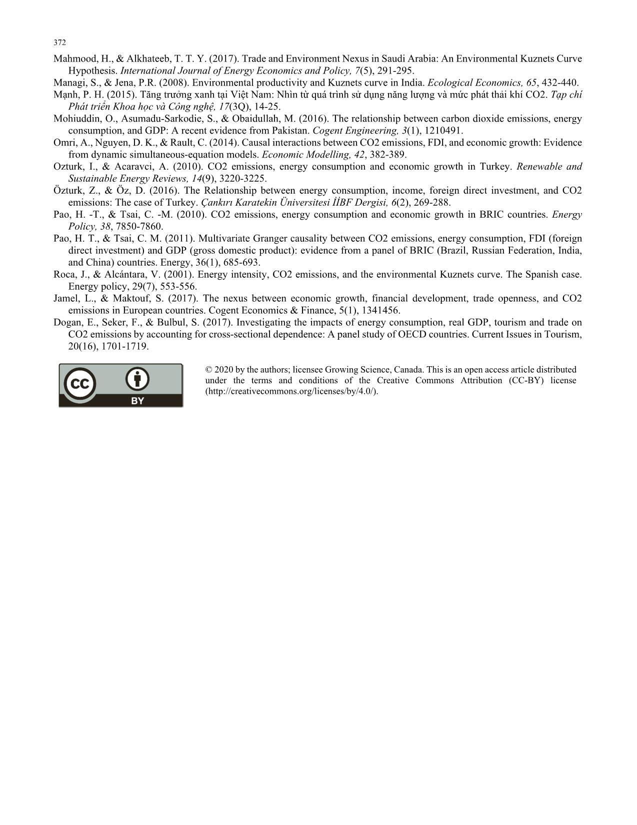 Short-and long-term effects of GDP, energy consumption, FDI, and trade openness on CO2 emissions trang 8