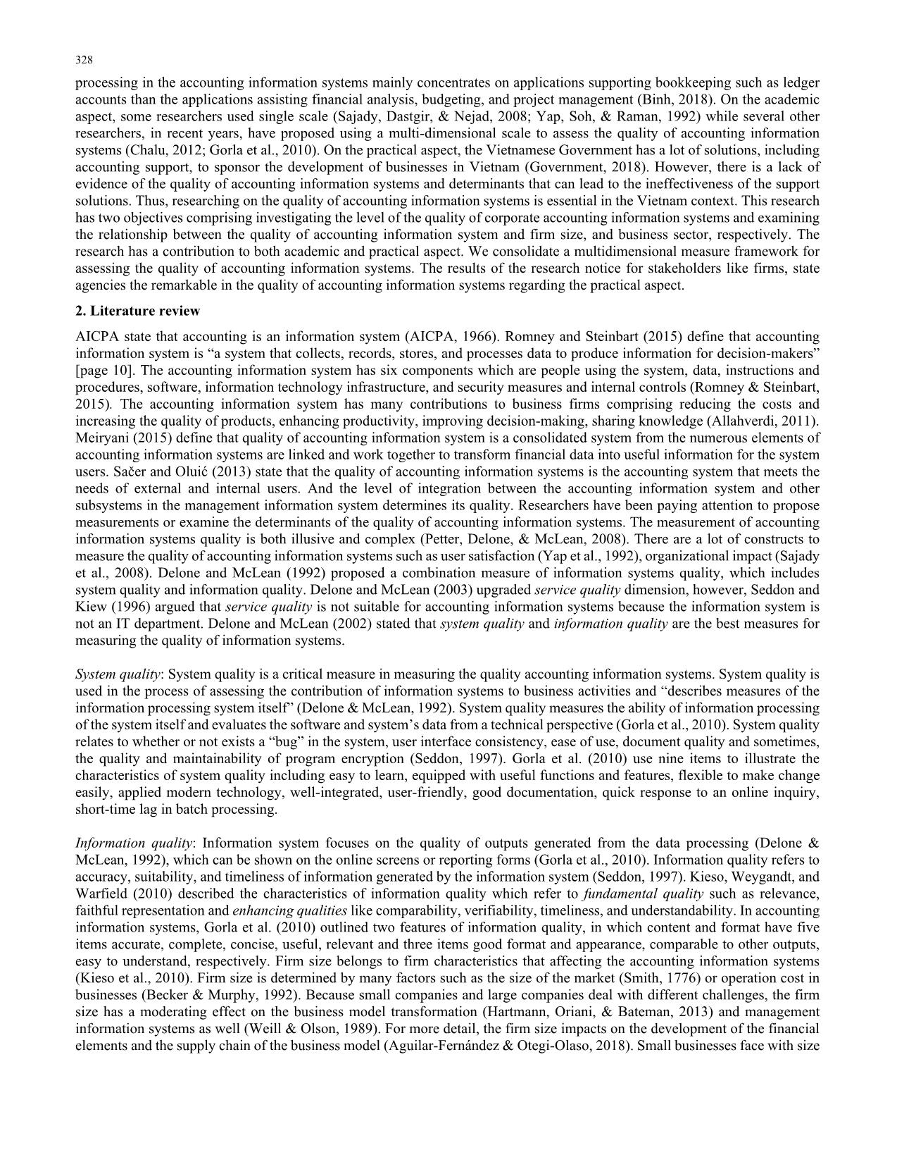 Firm size, business sector and quality of accounting information systems: Evidence from Vietnam trang 2