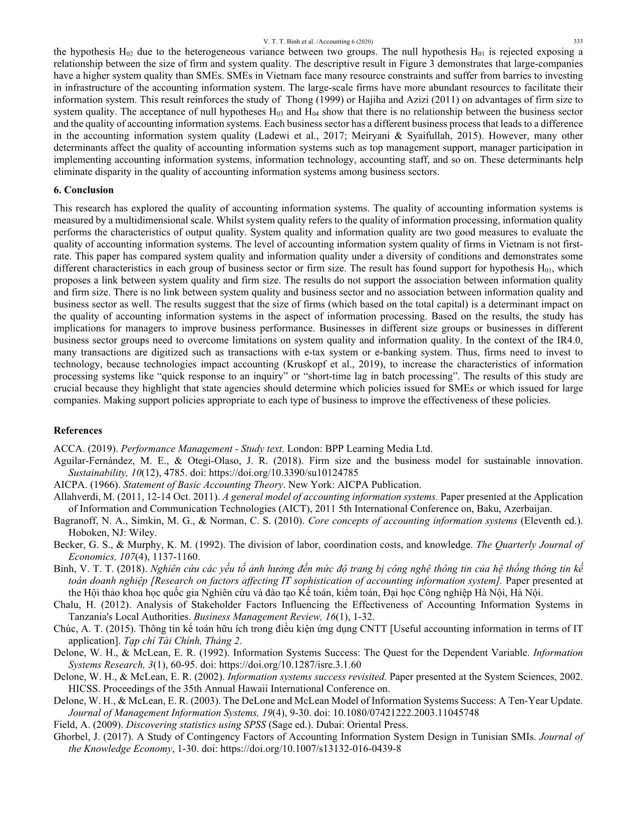 Firm size, business sector and quality of accounting information systems: Evidence from Vietnam trang 7