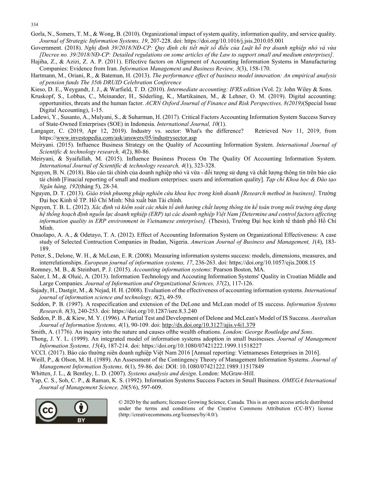 Firm size, business sector and quality of accounting information systems: Evidence from Vietnam trang 8