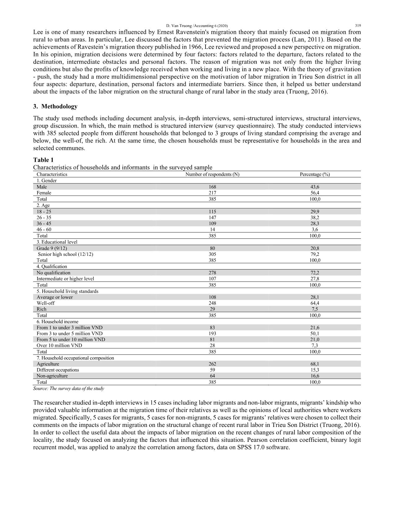 Impacts of labor migration on structural change of rural labor in Trieu Son district of Thanh Hoa province in Vietnam trang 3