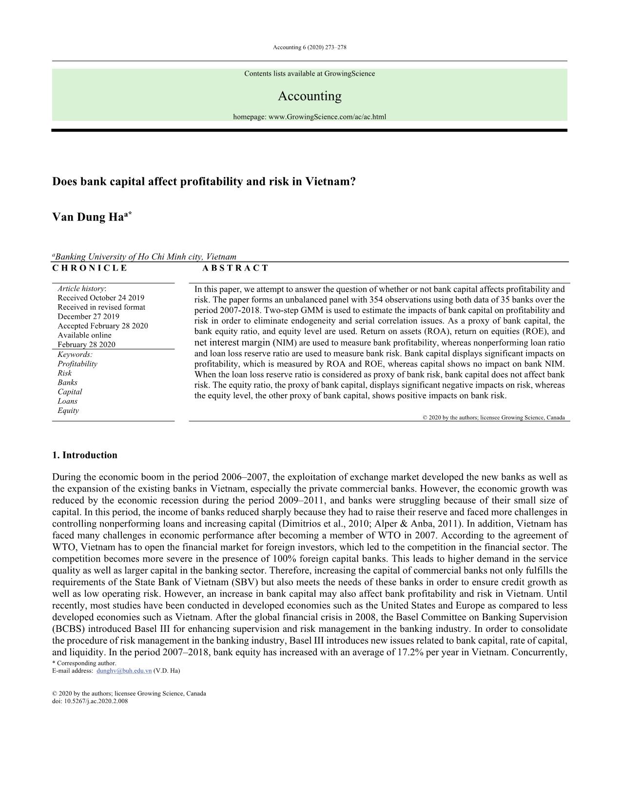 Does bank capital affect profitability and risk in Vietnam? trang 1