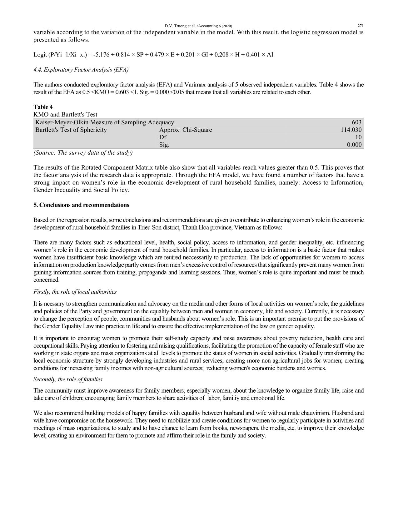 Factors affecting the role of women in the economic development of rural household families in Vietnam: A case study in Trieu Son district Thanh Hoa province trang 5