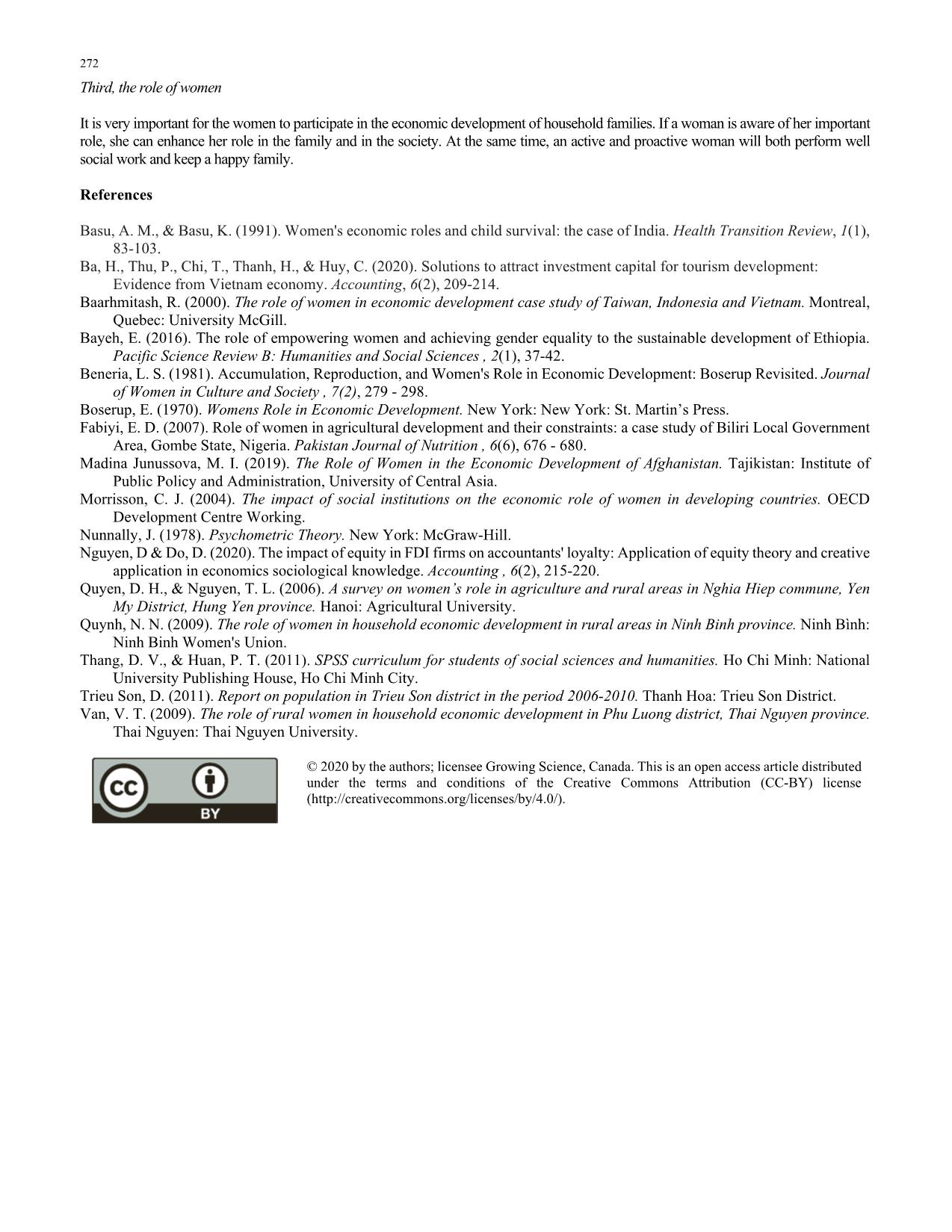 Factors affecting the role of women in the economic development of rural household families in Vietnam: A case study in Trieu Son district Thanh Hoa province trang 6