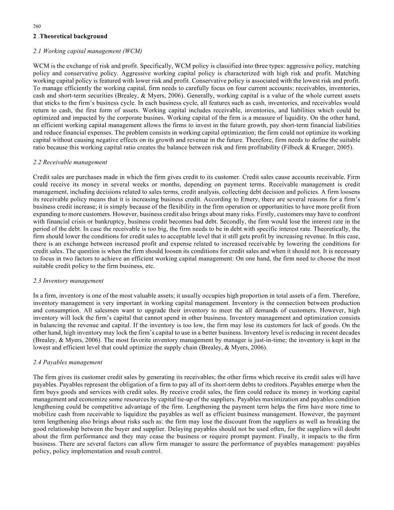 Impact of working capital management on firm profitability: Empirical study in Vietnam trang 2