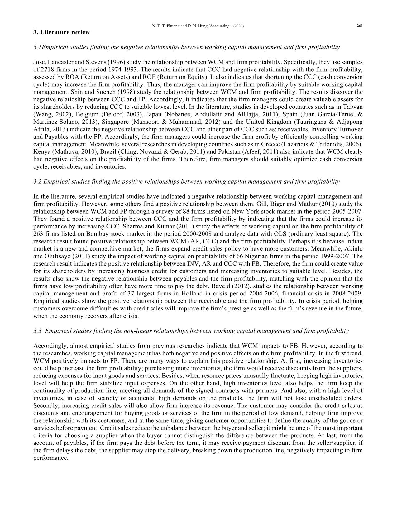 Impact of working capital management on firm profitability: Empirical study in Vietnam trang 3