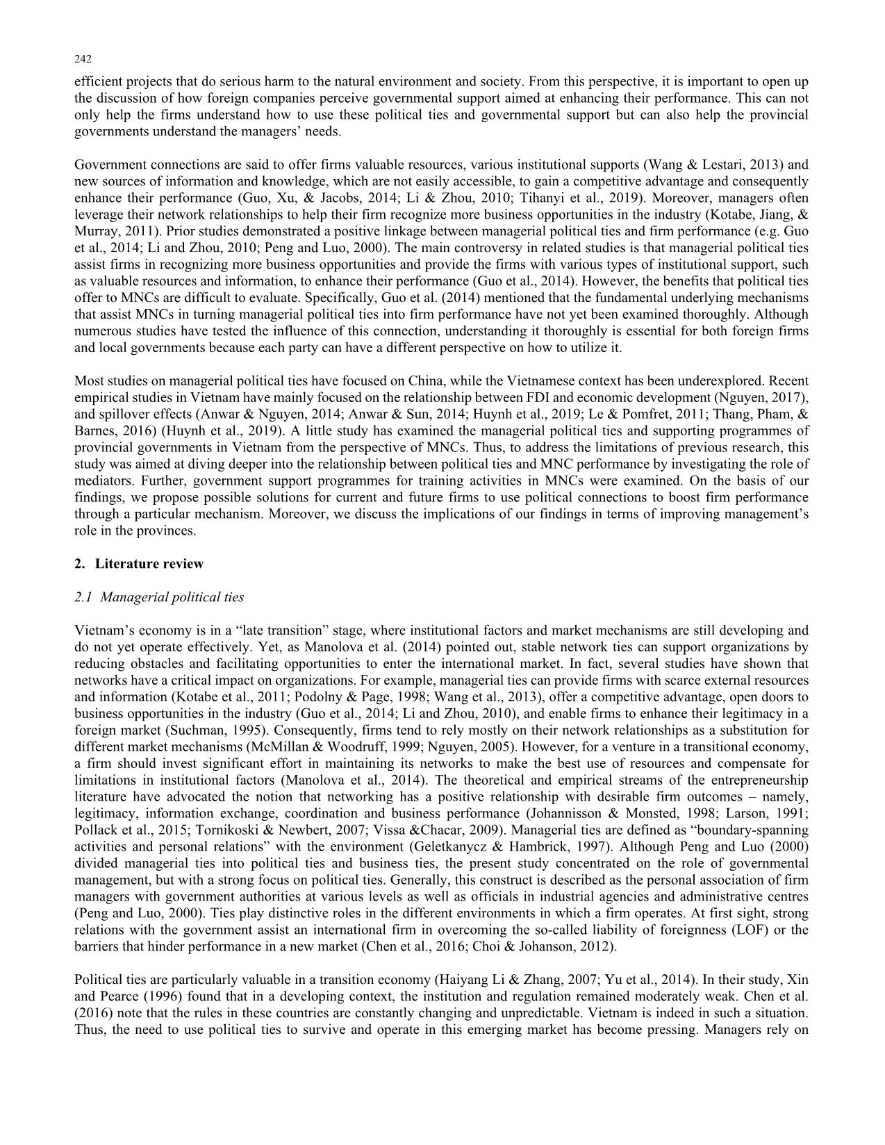 Political ties and performance of multinational corporations in Vietnamese emerging market trang 2