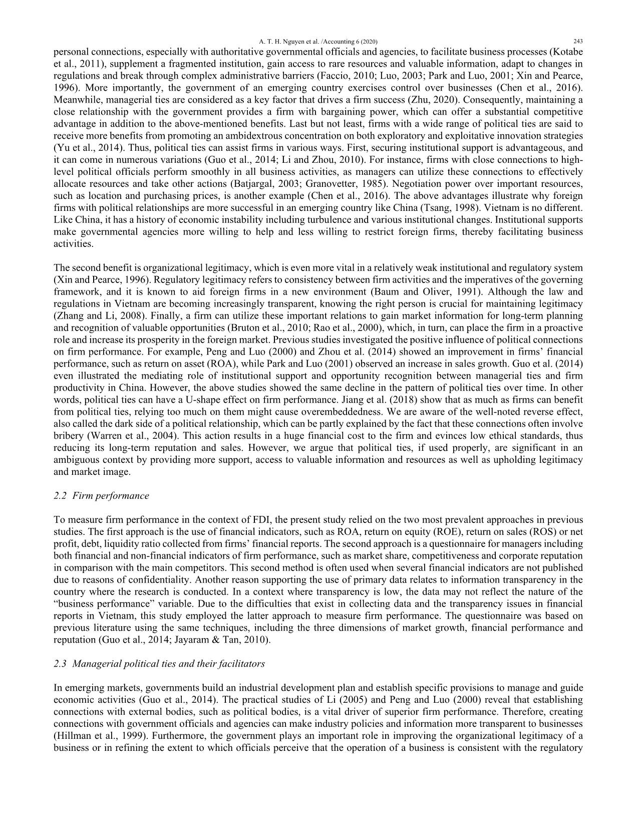 Political ties and performance of multinational corporations in Vietnamese emerging market trang 3