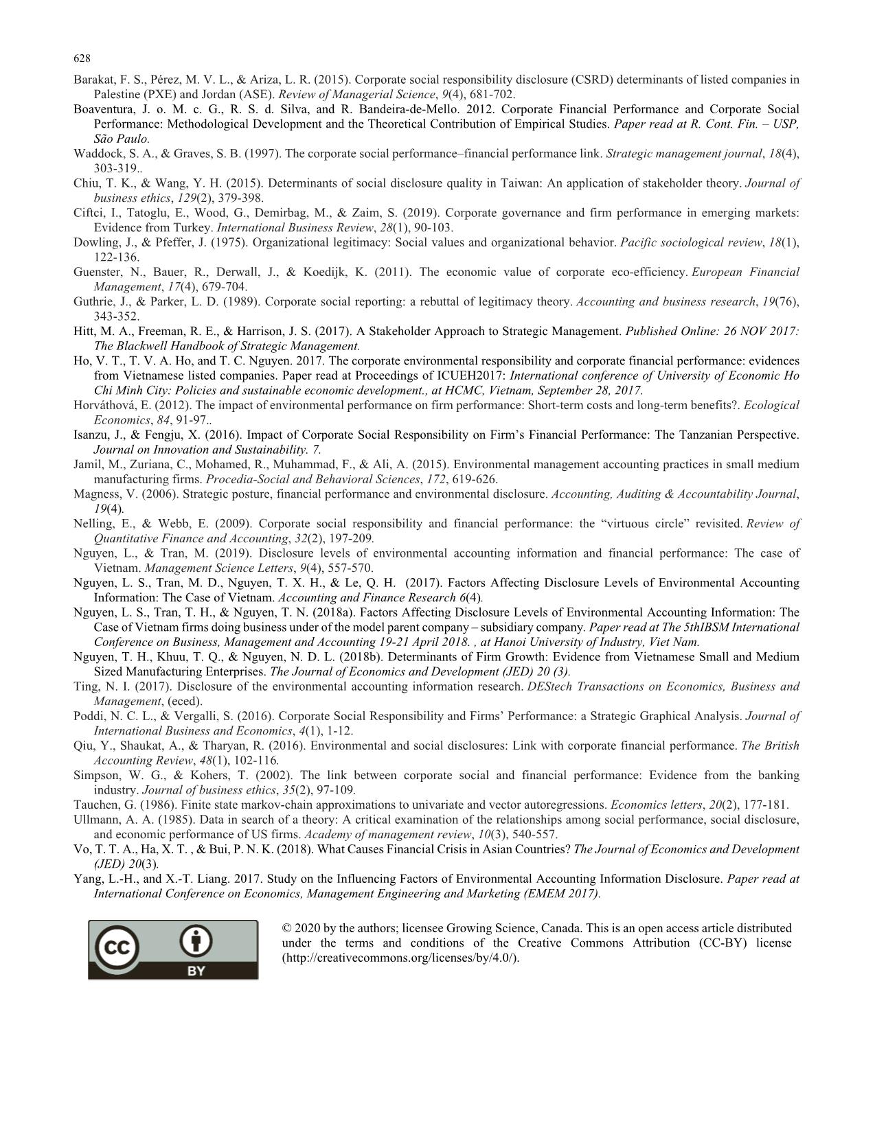 The relationship between level of environmental financial accounting practices and financial performance in Vietnam trang 10