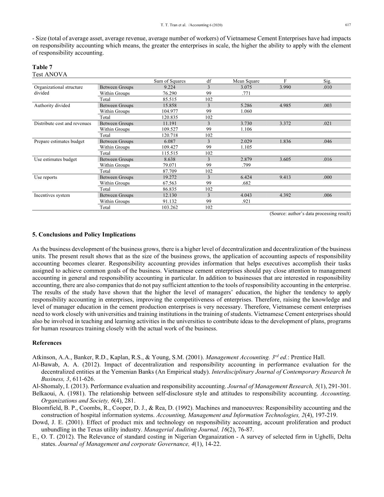 The effects of organization size and manager’s educational background on responsibility accounting: Evidences from Vietnamese cement enterprises trang 7