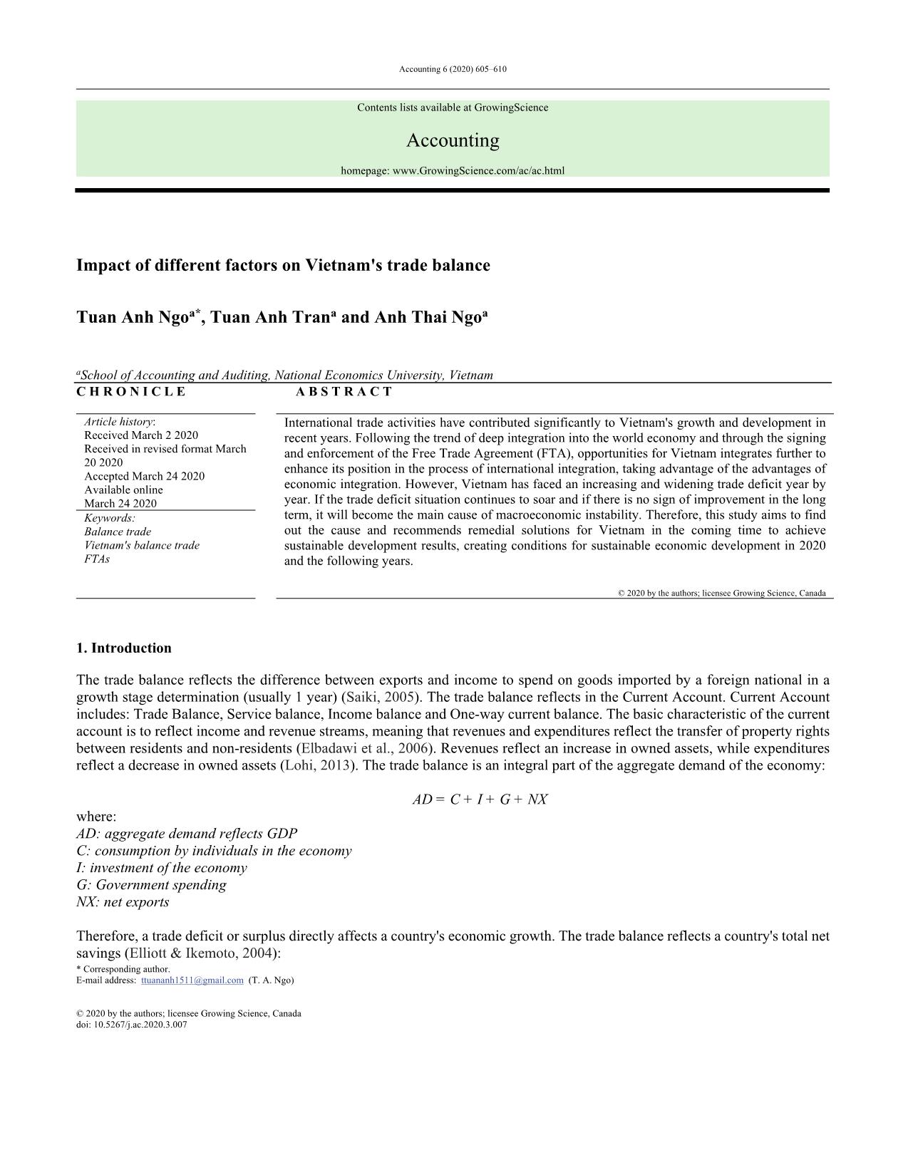 Impact of different factors on Vietnams trade balance trang 1