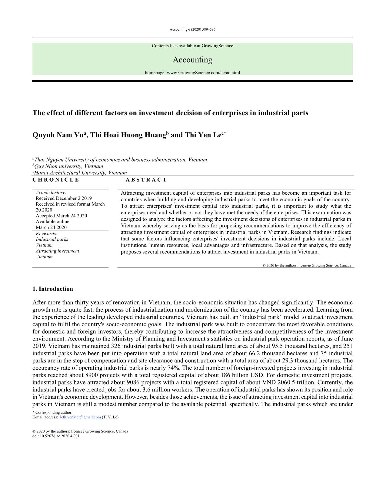 The effect of different factors on investment decision of enterprises in industrial parts trang 1