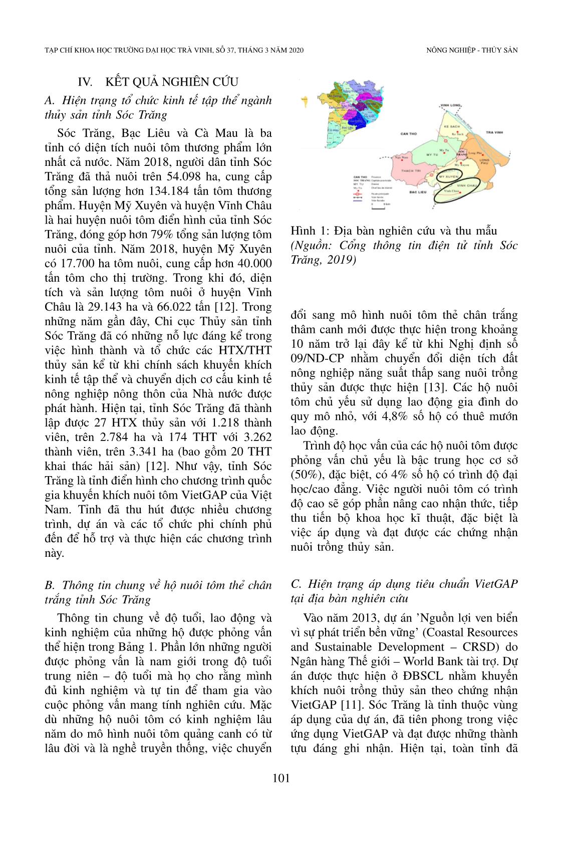 Hiện trạng và vai trò của chứng nhận Vietgap trong nuôi tôm: Nghiên cứu trường hợp nuôi tôm thẻ chân trắng ở tỉnh Sóc Trăng, Việt Nam trang 4