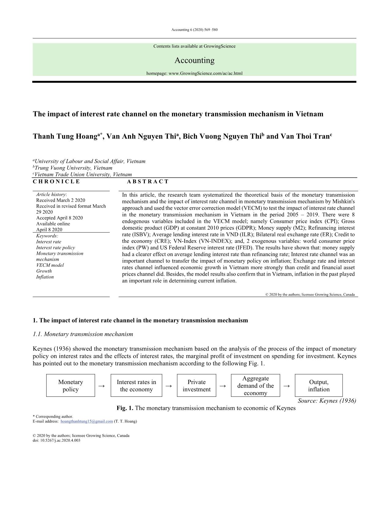 The impact of interest rate channel on the monetary transmission mechanism in Vietnam trang 1