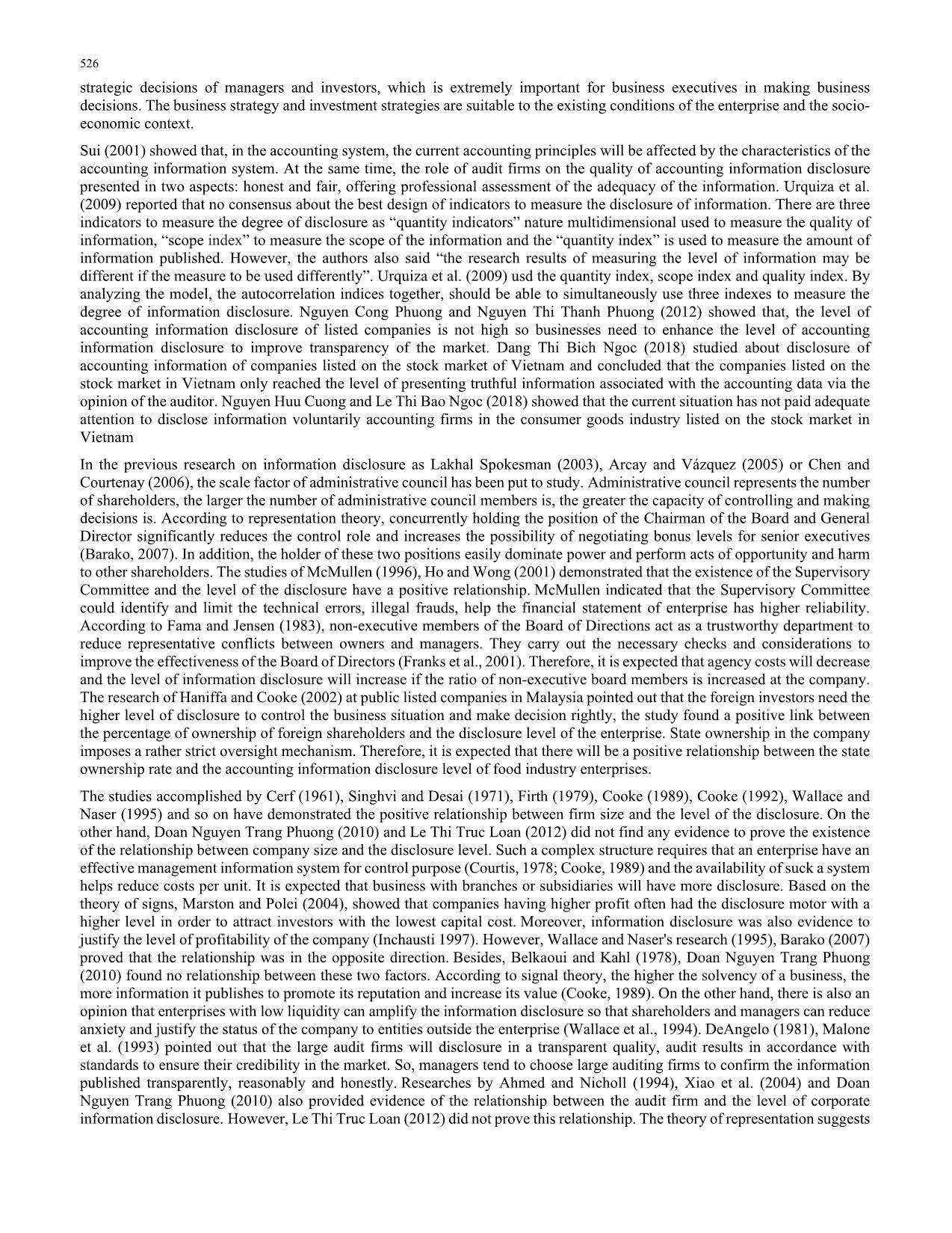 The effect of factors on degree of disclosing accounting information: Evidence from food industry trang 2