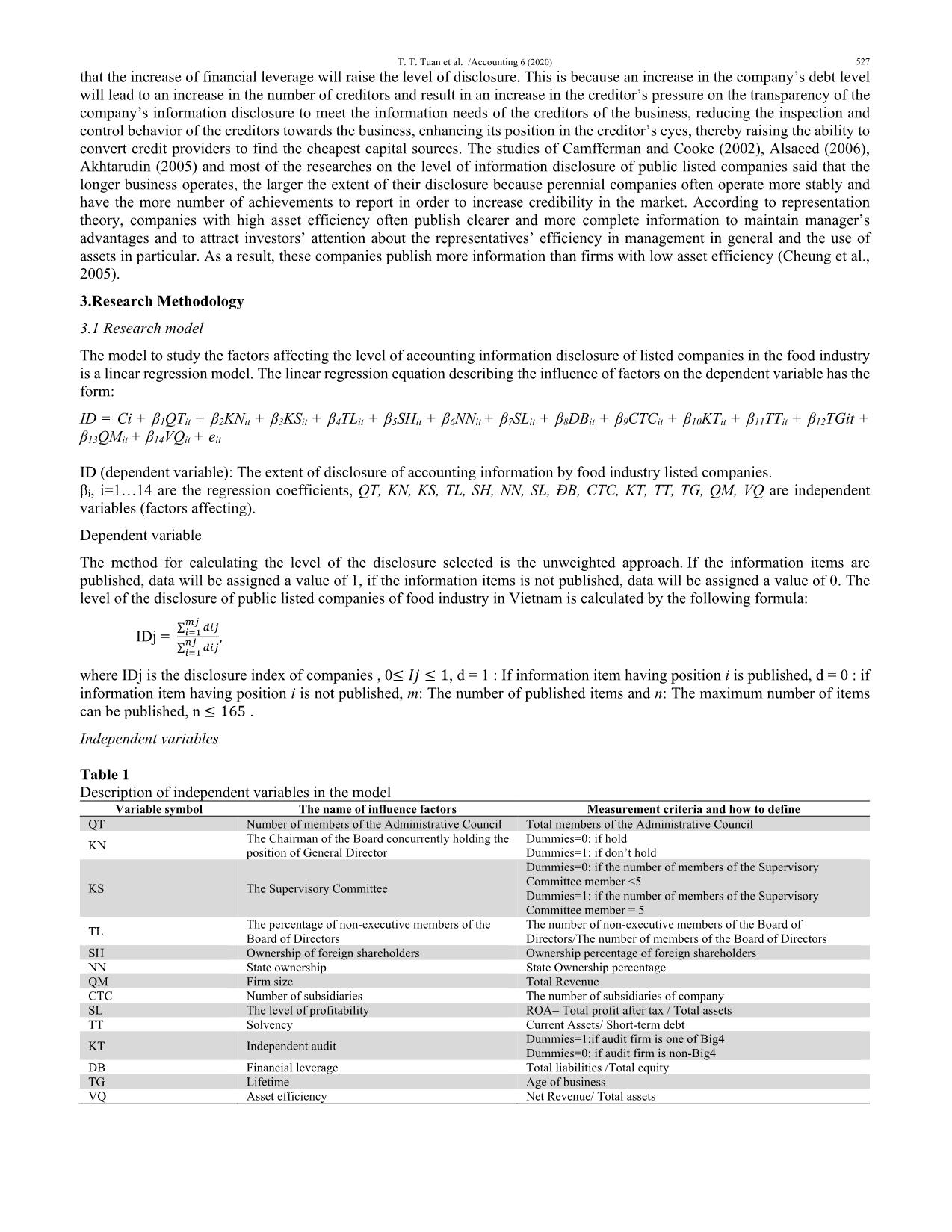 The effect of factors on degree of disclosing accounting information: Evidence from food industry trang 3