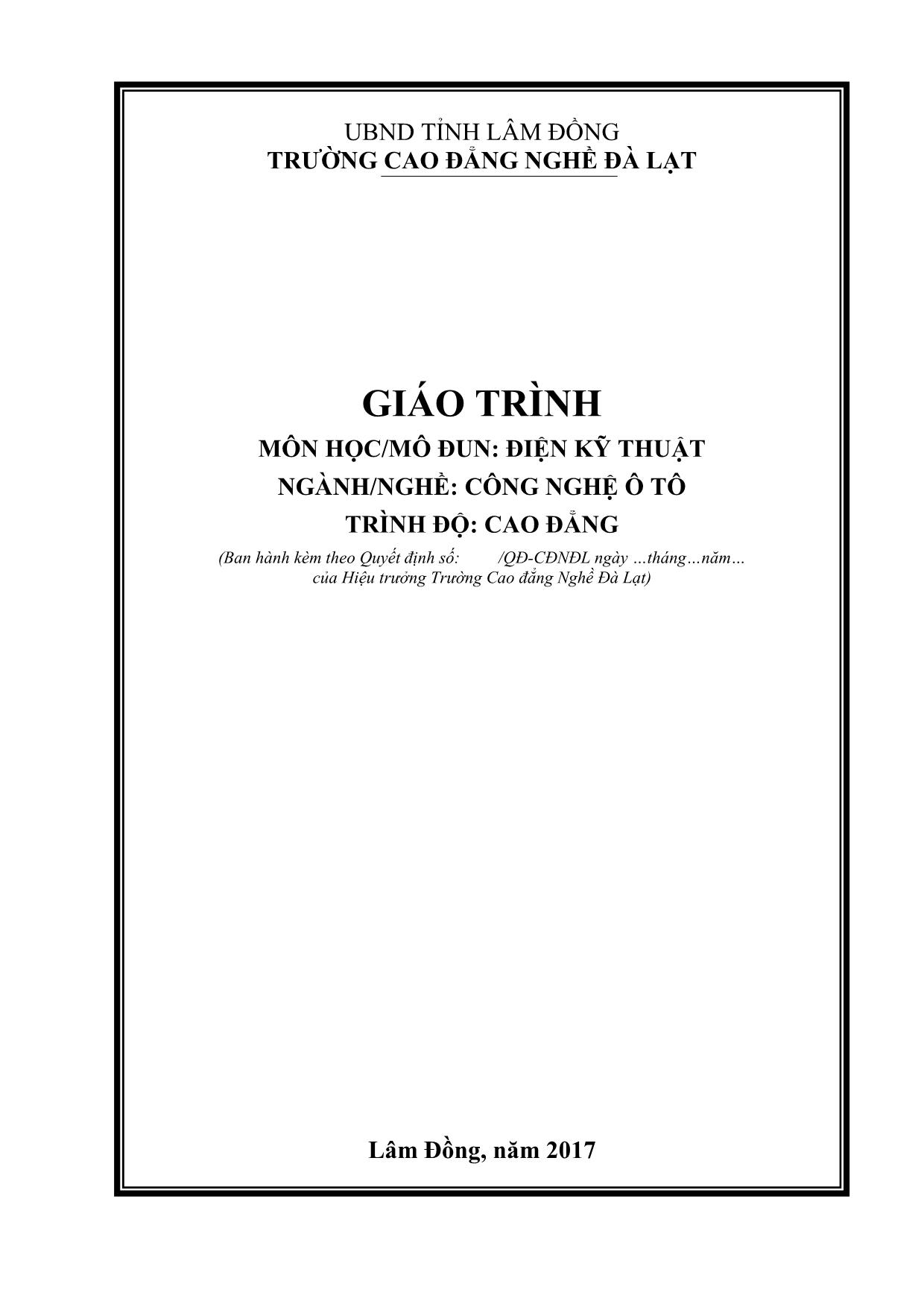 Giáo trình Mô đun Điện kỹ thuật - Công nghệ ô tô trang 1