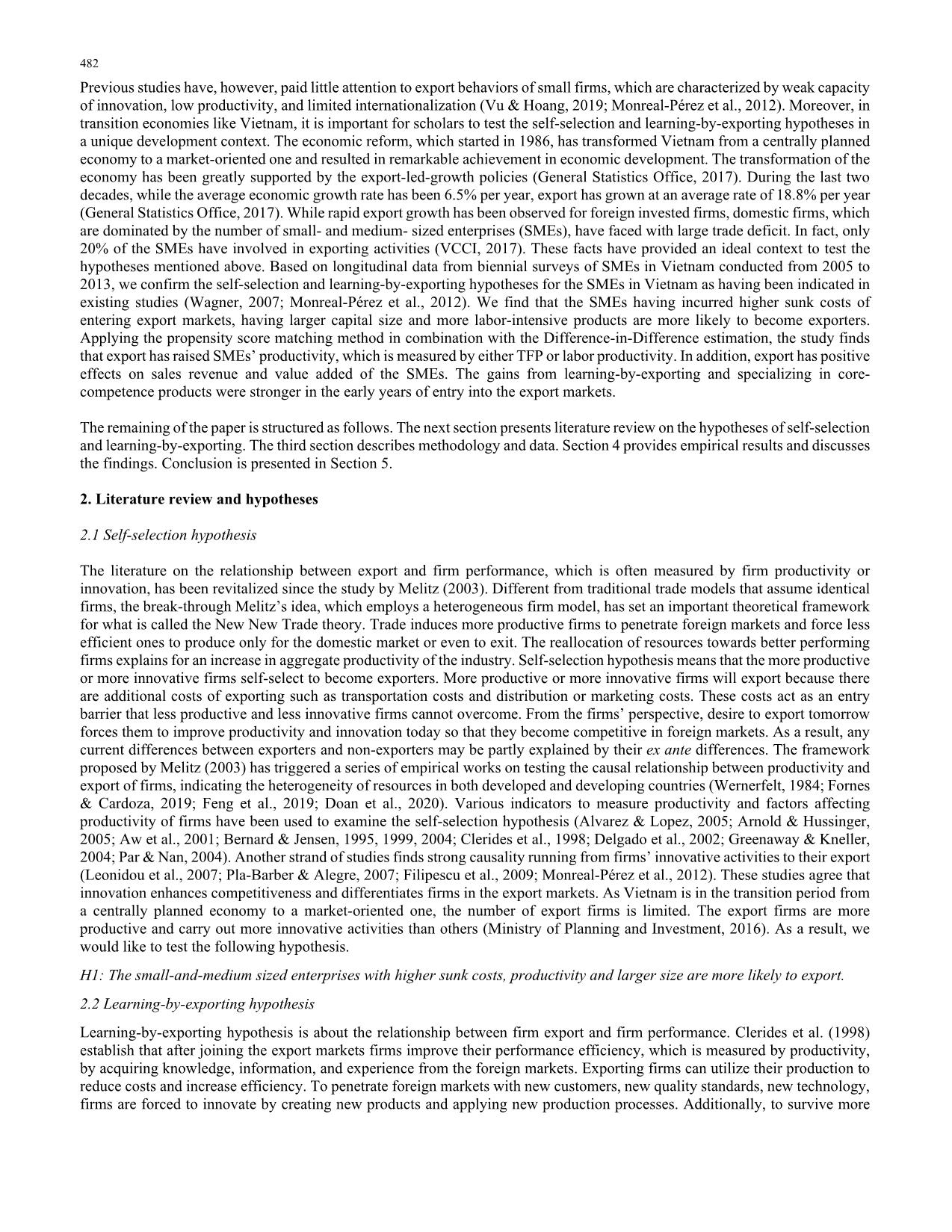 A longitudinal study of self-selection, learning-by-exporting and core-competence: The case of smalland medium-sized enterprises in Vietnam trang 2