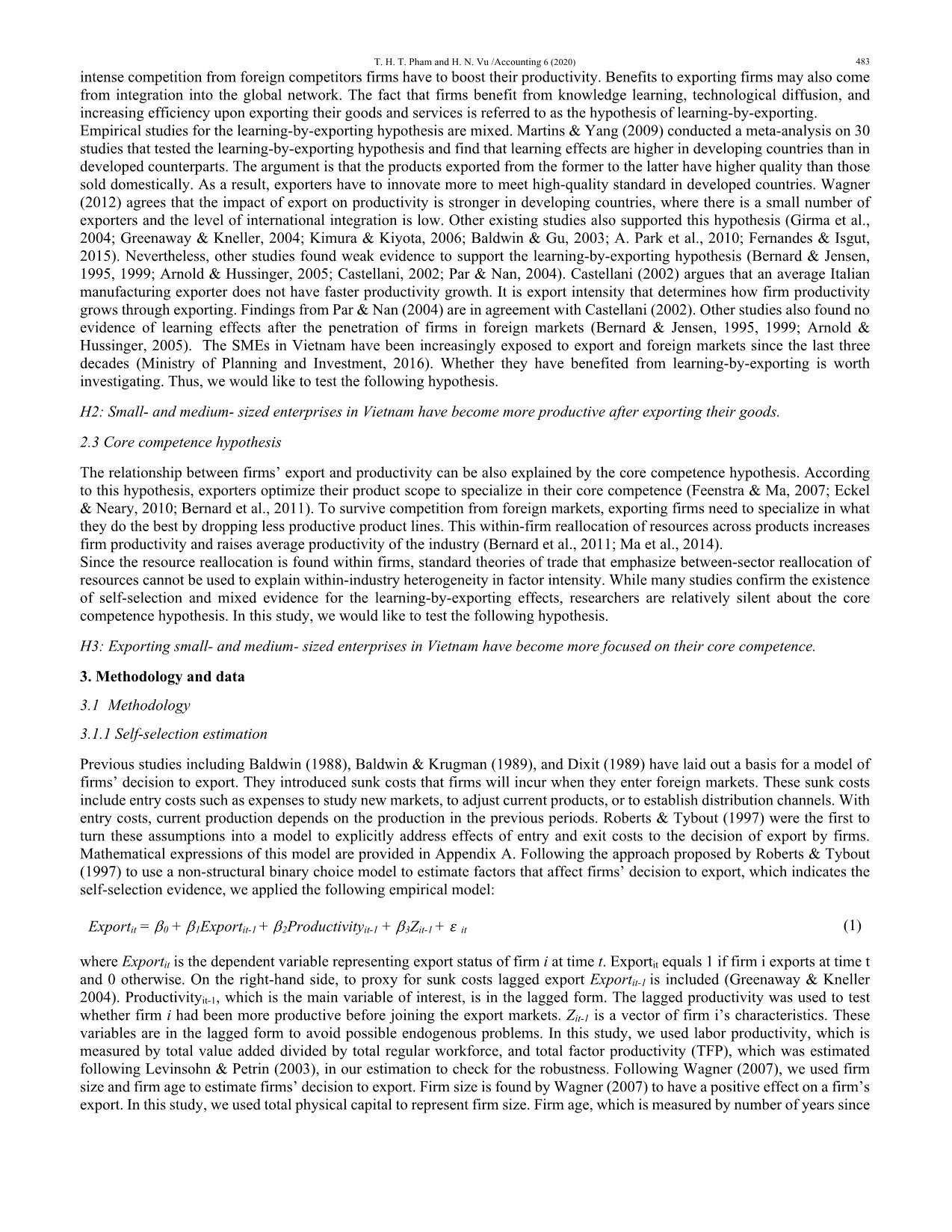 A longitudinal study of self-selection, learning-by-exporting and core-competence: The case of smalland medium-sized enterprises in Vietnam trang 3