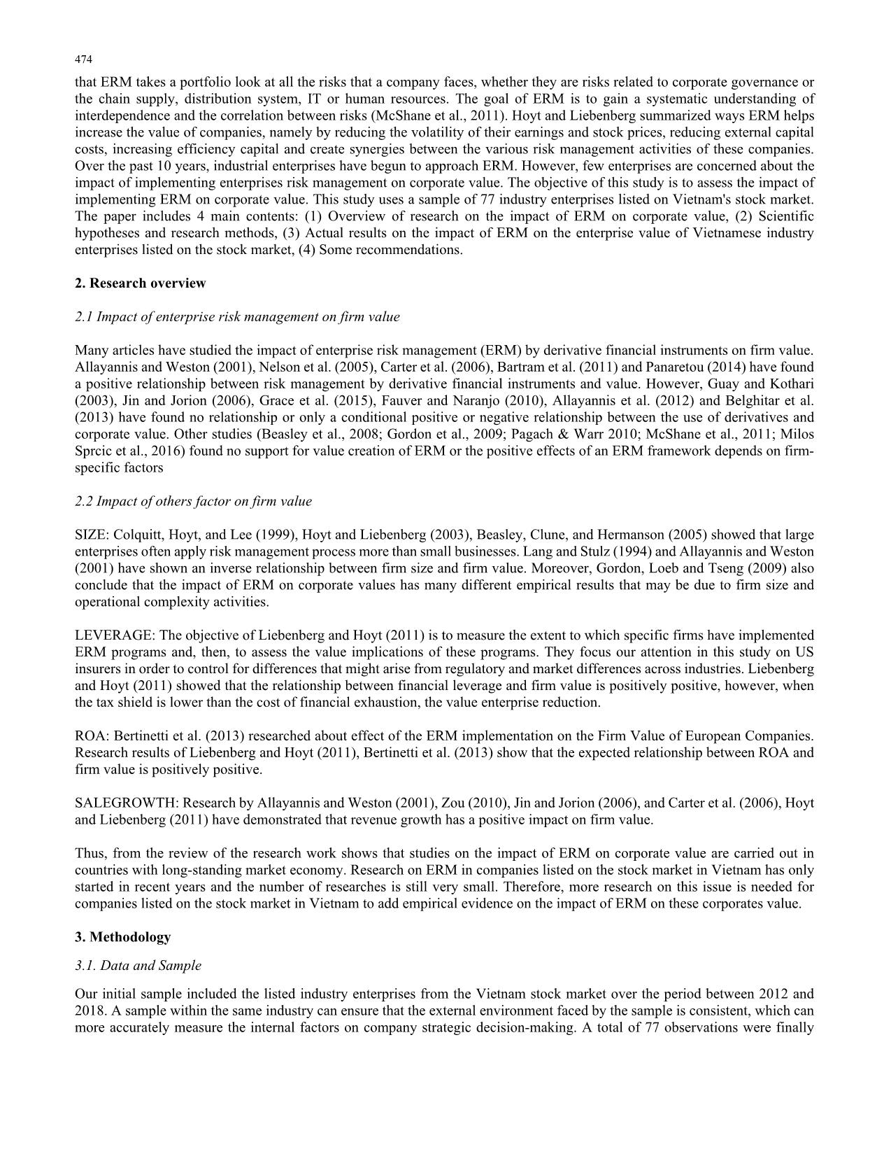 The effect of enterprise risk management on firm value: Evidence from Vietnam industry listed enterprises trang 2