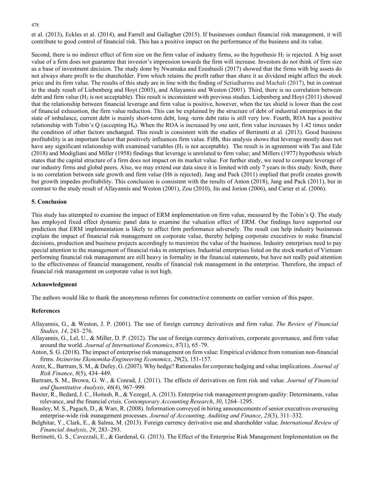 The effect of enterprise risk management on firm value: Evidence from Vietnam industry listed enterprises trang 6