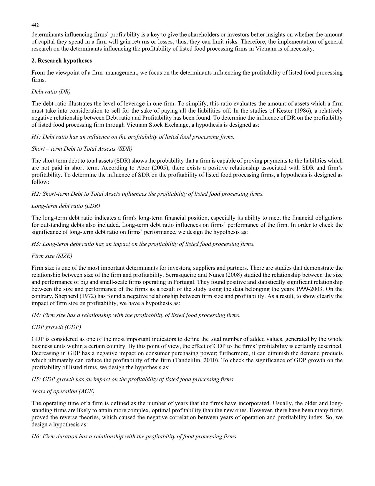 Determinants influencing the profitability of listed food processing firms in Vietnam trang 2