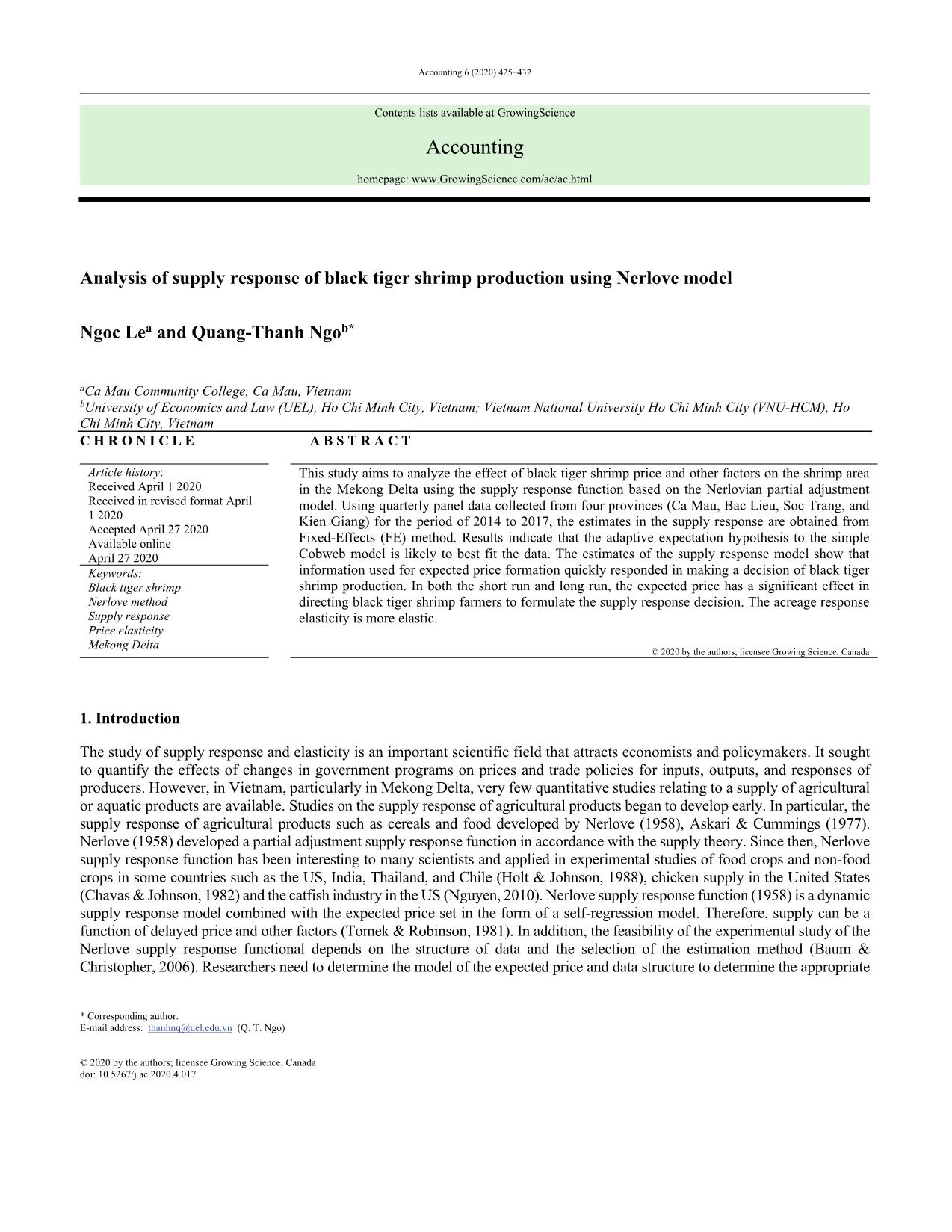 Analysis of supply response of black tiger shrimp production using Nerlove model trang 1