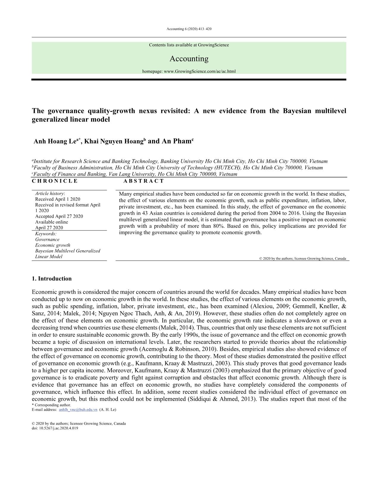 The governance quality-growth nexus revisited: A new evidence from the Bayesian multilevel generalized linear model trang 1