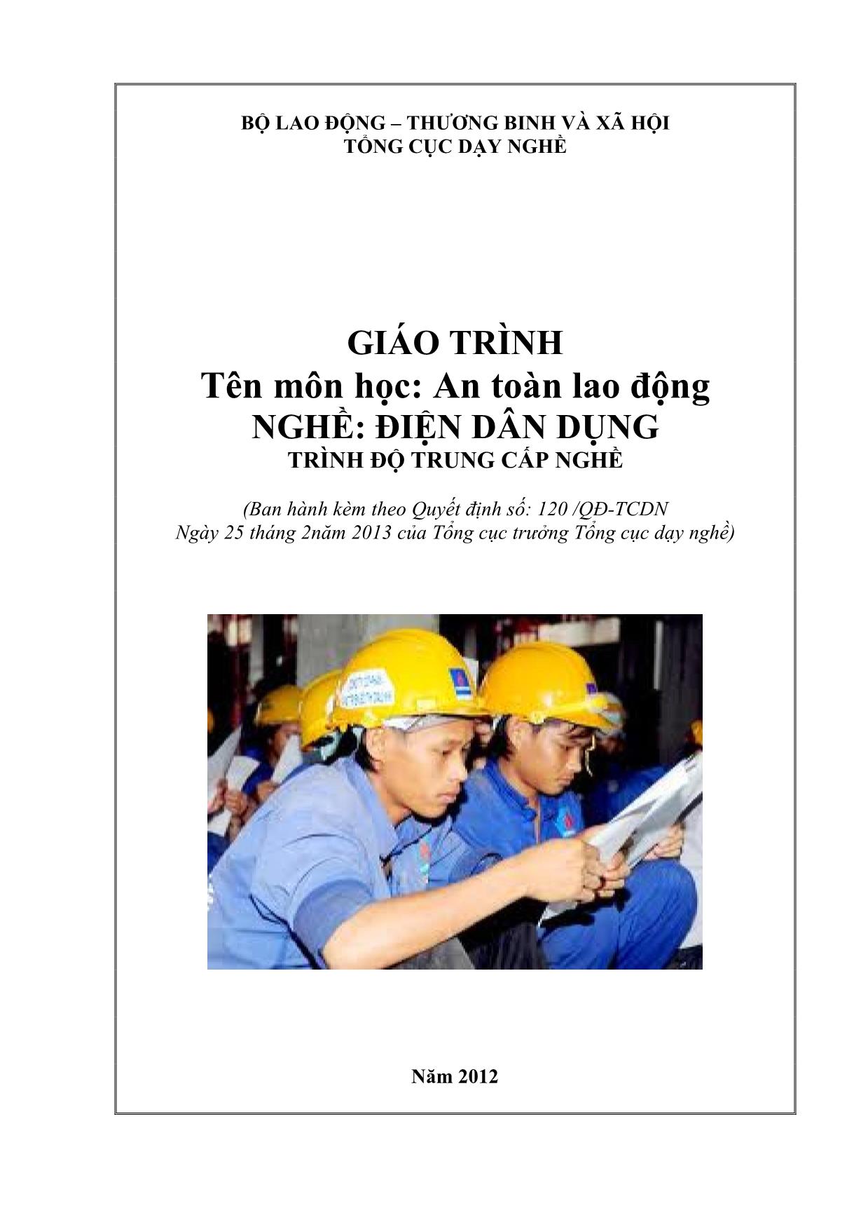 Giáo trình môn An toàn lao động - Điện dân dụng trang 1