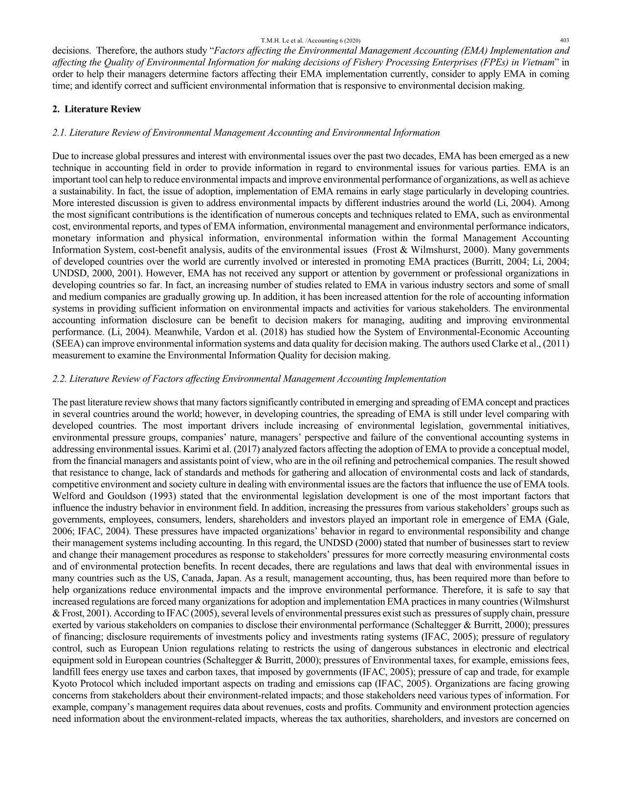 Factors affecting the environmental management accounting implementation and the quality of environmental information for making decisions of fishery processing enterprises in Vietnam trang 3