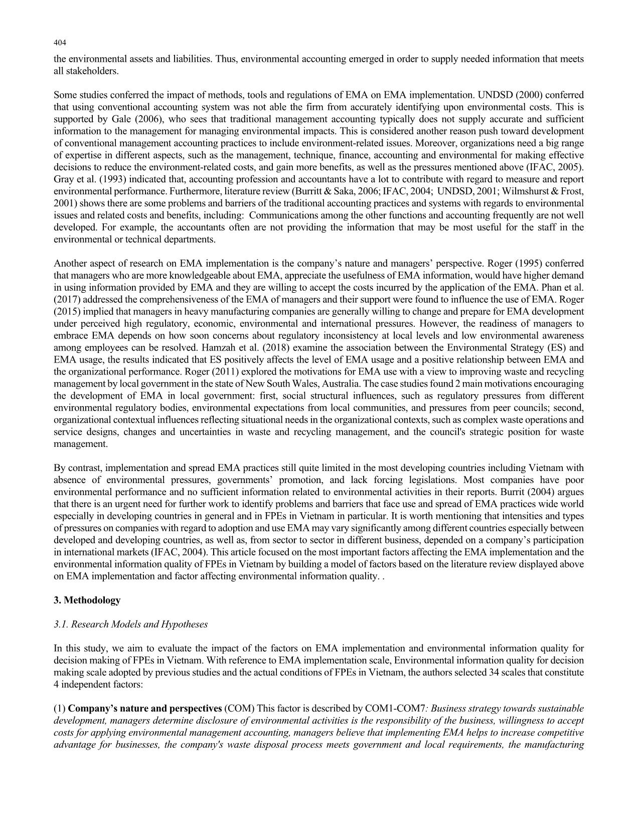 Factors affecting the environmental management accounting implementation and the quality of environmental information for making decisions of fishery processing enterprises in Vietnam trang 4