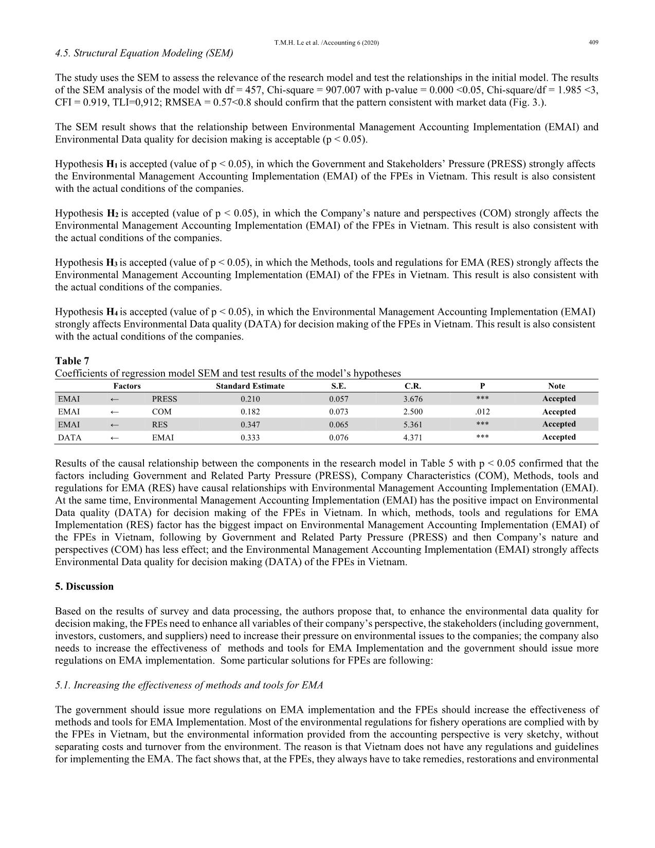 Factors affecting the environmental management accounting implementation and the quality of environmental information for making decisions of fishery processing enterprises in Vietnam trang 9